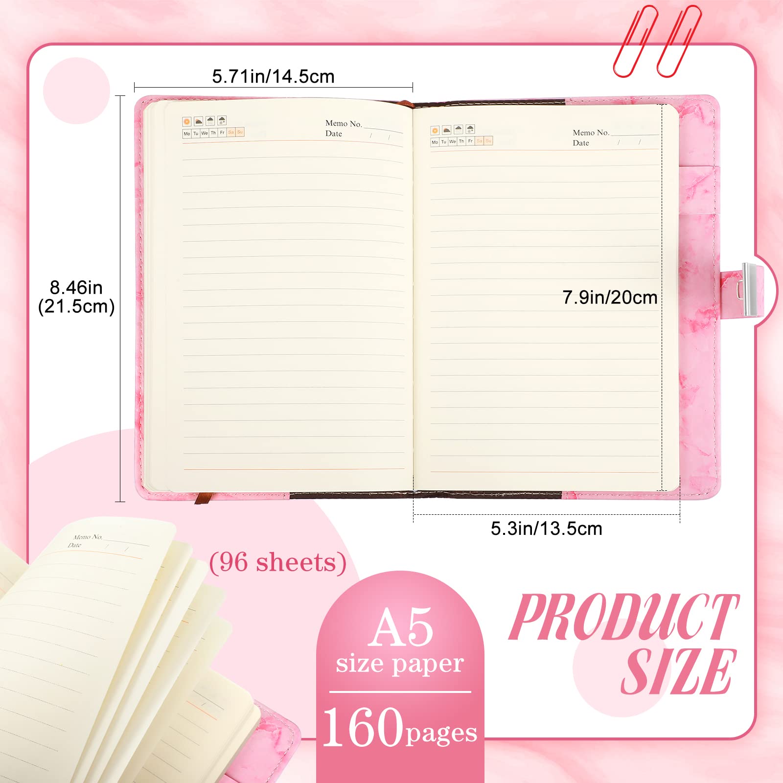 Pink Marble Diary with Lock - A5 Lined Journal Notebook Set for Women | Includes Crystal Stone Notebook, Pencil Case & Glitter Pen | Perfect for Journaling, Note Taking & Gift Giving