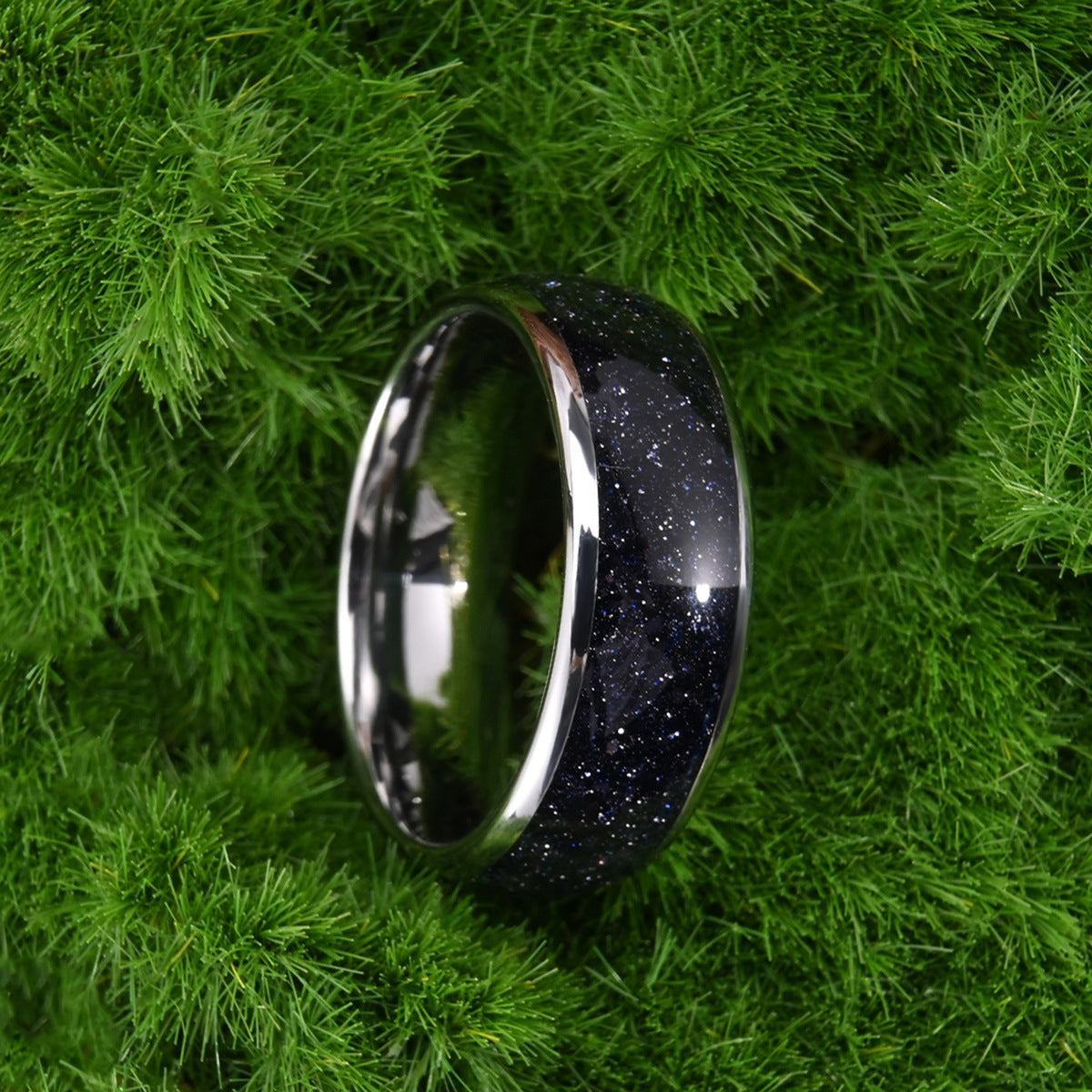 8mm Blue Sandstone Star Tungsten Wedding Band for Men - Durable & Hypoallergenic Ring for Grooms, Anniversaries, and Special Occasions