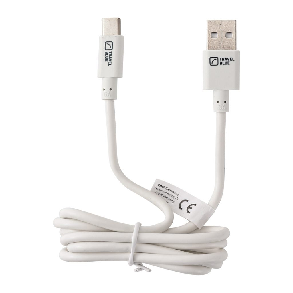 Travel Blue TB 971 S USB A to USB C Fast Charging Cable 1m White - Perfect for Travel, Home & Office Charging