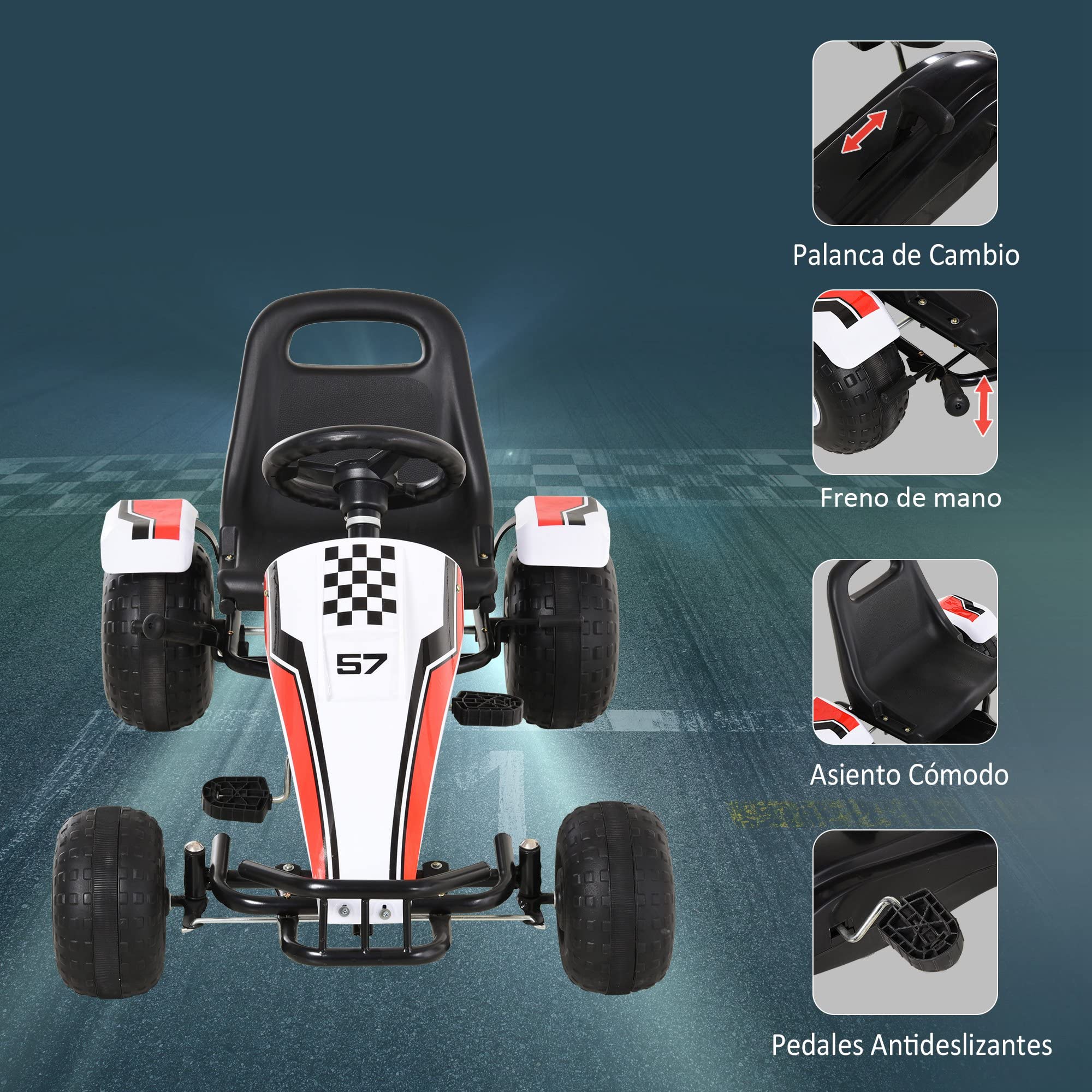 **HOMCOM Kids Pedal Go Kart for Ages 3+ | Adjustable Seat & Hand Brake | 104x66x57cm White & Black | Outdoor Play & Backyard Fun**