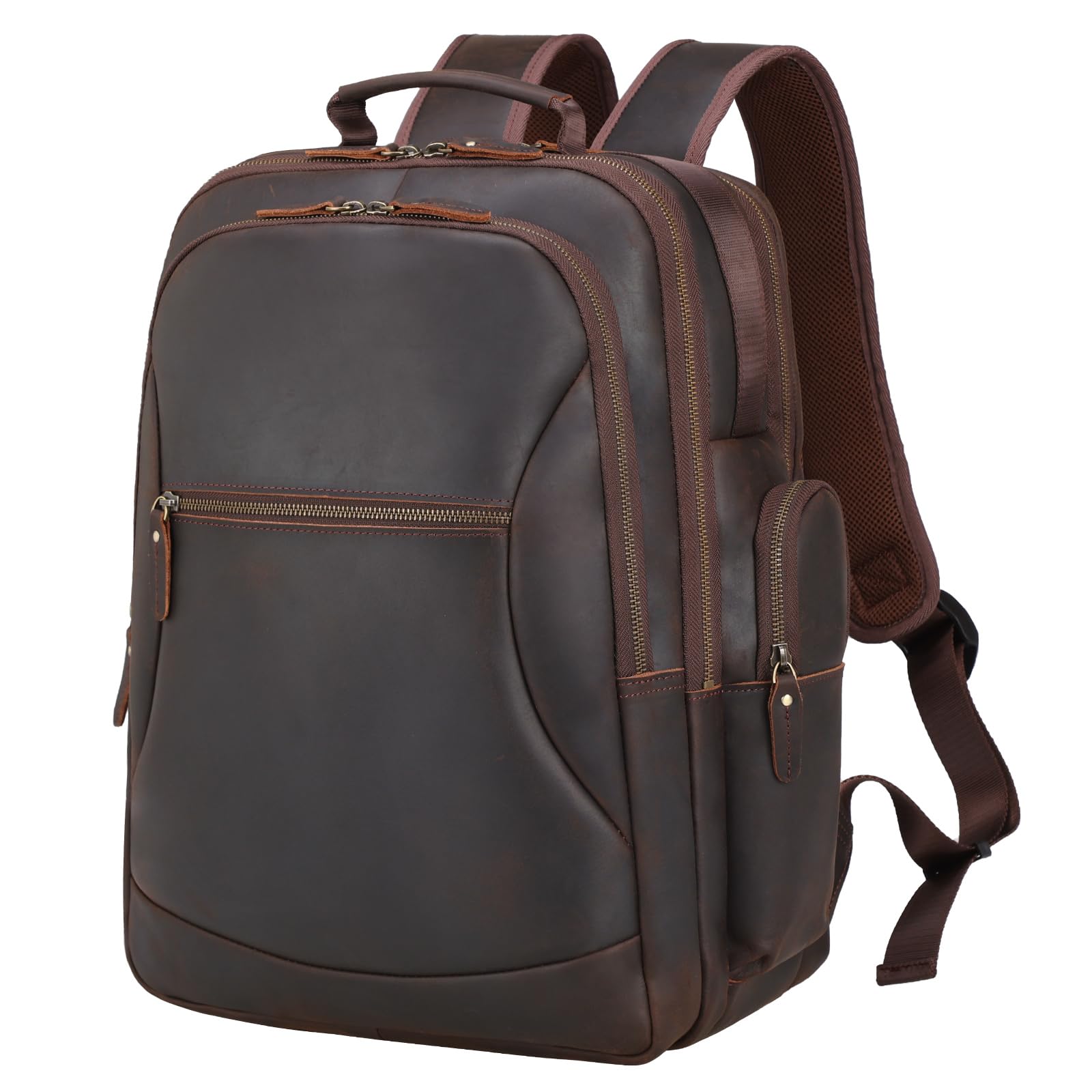 Premium Full Grain Leather 17.3 Inch Laptop Backpack for Men - Large Capacity Business Travel Backpack, Durable Weekender Bag for Camping, Commuting & College Use