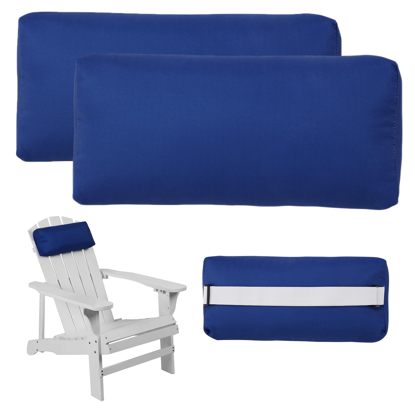 2 Pack Outdoor Chaise Lounge Pillows - Adjustable Elastic Headrest Cushions for Patio Recliners & Office Chairs (Dark Blue) - Perfect for Poolside Relaxation, Sunbathing & Backyard Lounging