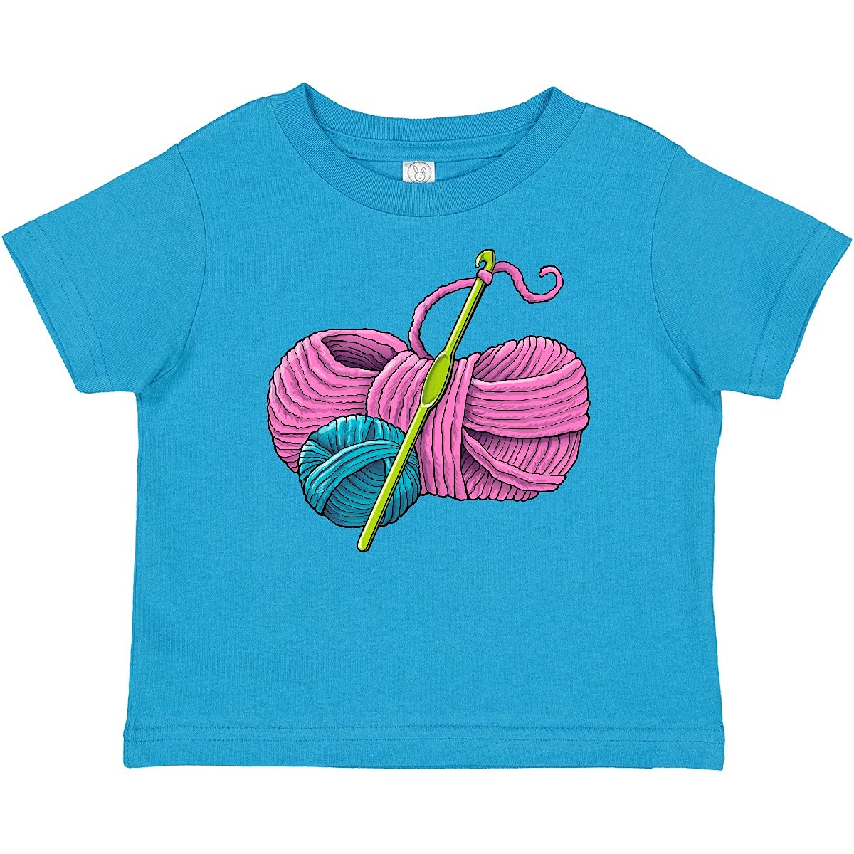 Inktastic Blue and Pink Yarn with Crochet Hook Baby T-Shirt - Soft Cotton Cute Crochet Design Infant Bodysuit for Newborns & Toddlers - Perfect for Baby Showers, Photo Shoots & Everyday Wear