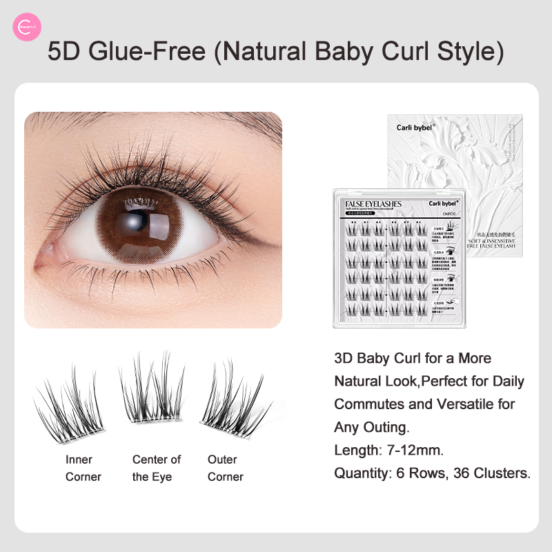 CARLI BYBEL 5D Baby Curl Self-Adhesive False Eyelashes - Natural Wispy Lashes for Everyday Wear & Special Occasions