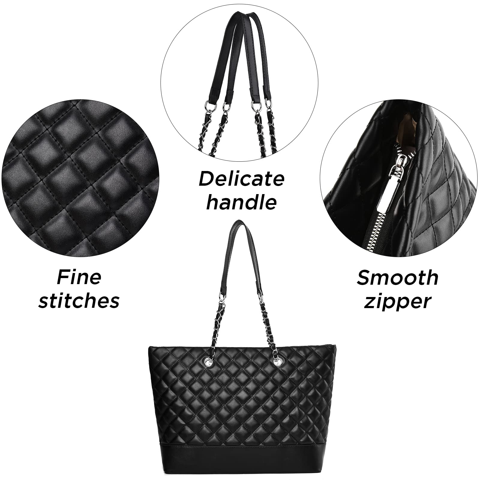 Women's Quilted Shoulder Bag - Lightweight Designer Tote with Chain Strap for Work & Travel
