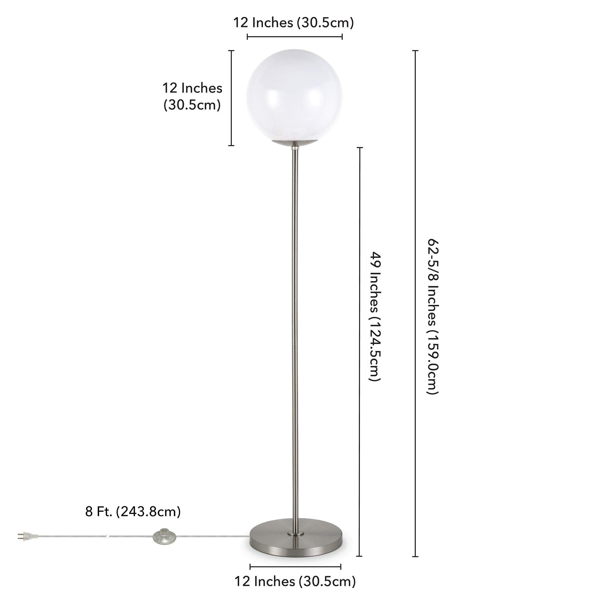 Theia Modern Globe & Stem Floor Lamp with Plastic Shade in Brushed Nickel/White - Perfect for Living Room, Bedroom, or Office Lighting Decor