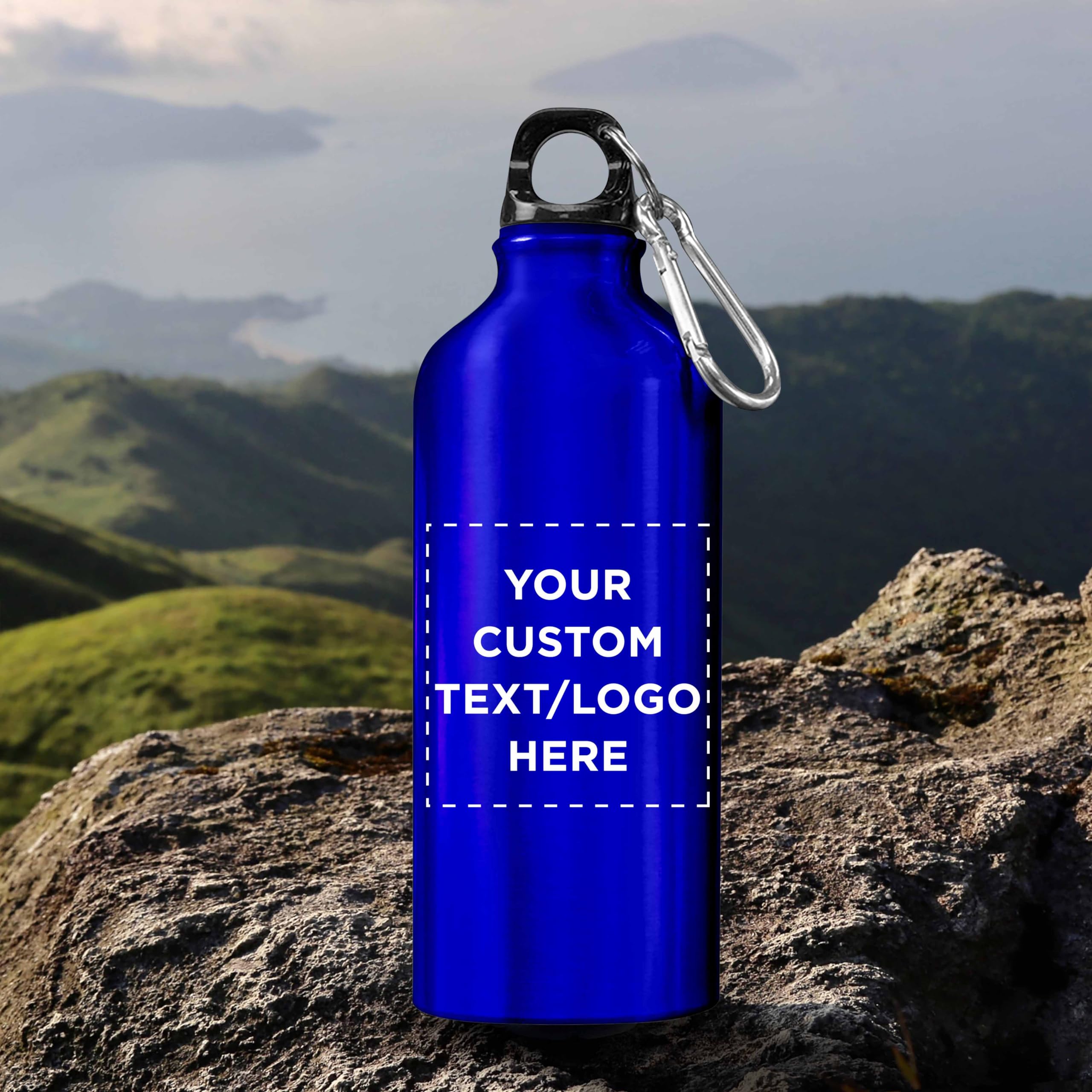 Customized 20 oz Aluminum Water Bottles Bulk Pack of 50 - Personalized Reusable Sports Bottle for Gym, Hiking, Camping & Outdoor Activities - BPA-Free Eco-Friendly Drinkware - Great for Corporate Gifts, Team Events & Promotions (Blue)