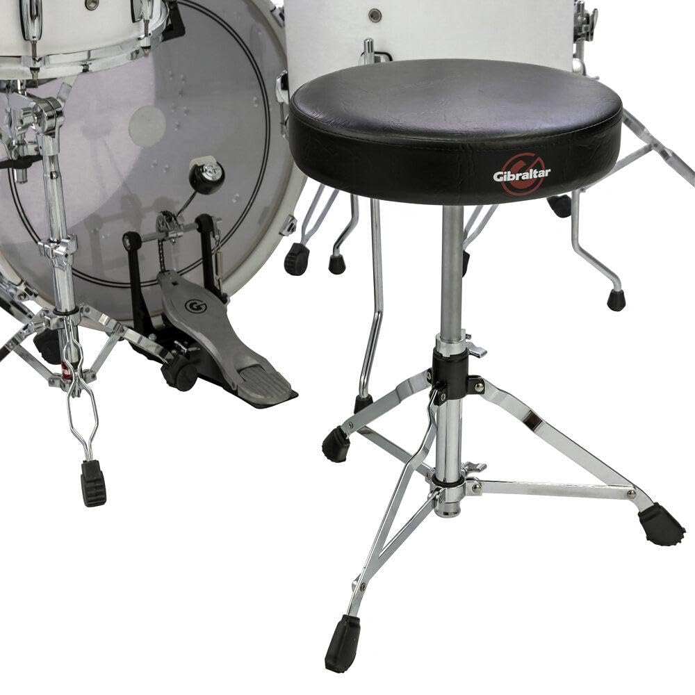 Gibraltar 5608 Drum Throne - 13” Round Vinyl Drum Seat with Cushioned Top, Adjustable Height & Memory Lock - Single-Braced Collapsible Tripod Base for Portability - Perfect for Drummers, Percussionists & Music Practice Sessions