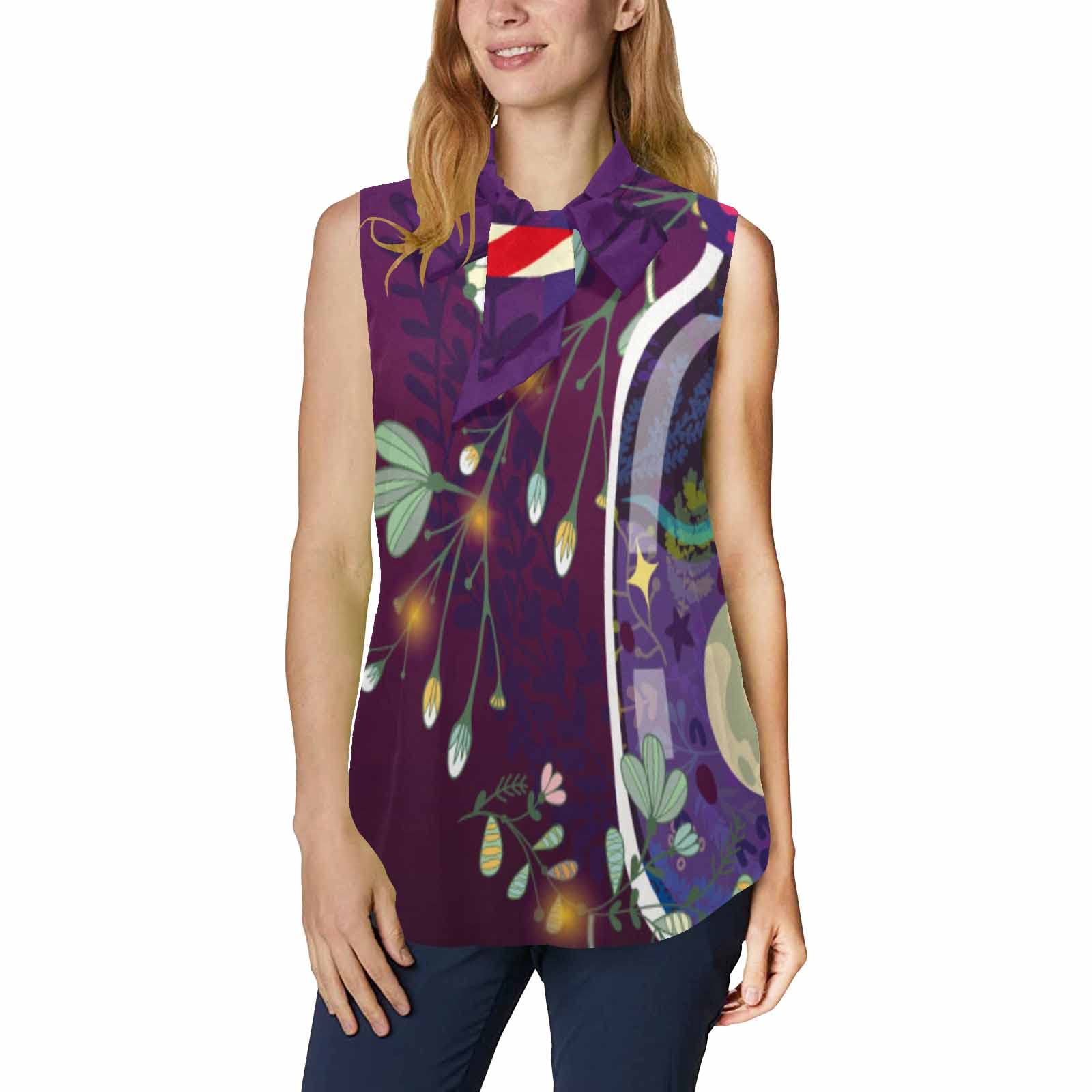 InterestPrint Women's Sleeveless Blouse - Business Casual Gingerbread Cookie Print Top for Office, Party & Holiday Outfits