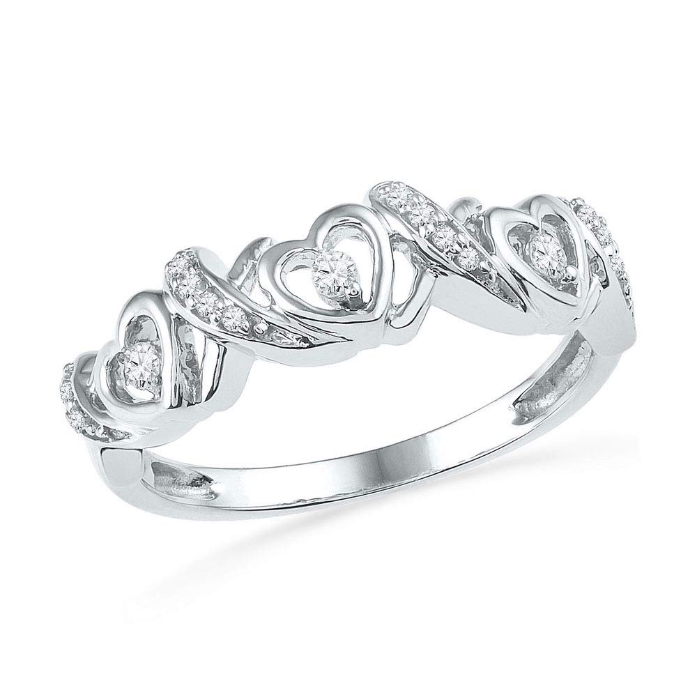 10K White Gold Women's Round Diamond Heart Band Ring - 1/8 Cttw, Elegant & Durable Jewelry for Valentine's Day, Anniversary, Engagement or Everyday Wear
