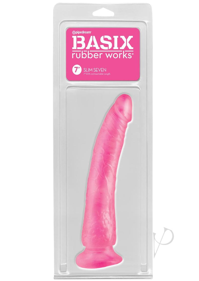 Basix Dong Slim 7 Inch Realistic Dildo with Strong Suction Cup - Pink Adult Toy for Solo Play, Couples Fun & BDSM Exploration