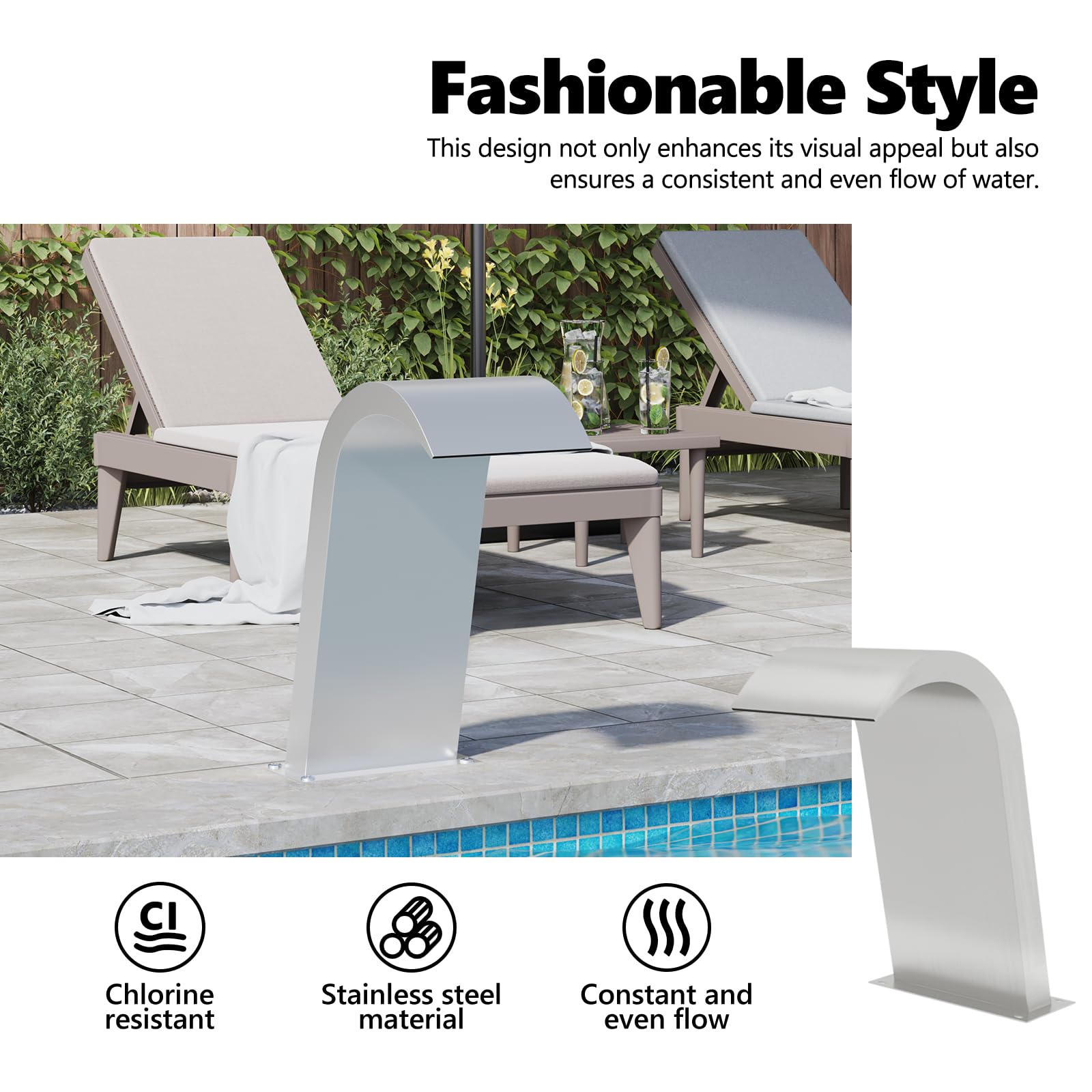 Stainless Steel 304 Pool Fountain - Chlorine Resistant Water Feature with Even Flow, Easy Install for Ponds, Pools & Gardens | 12.2x6.5x23.6 Inches | Perfect for Backyard Decor, Water Aeration & Relaxing Outdoor Spaces