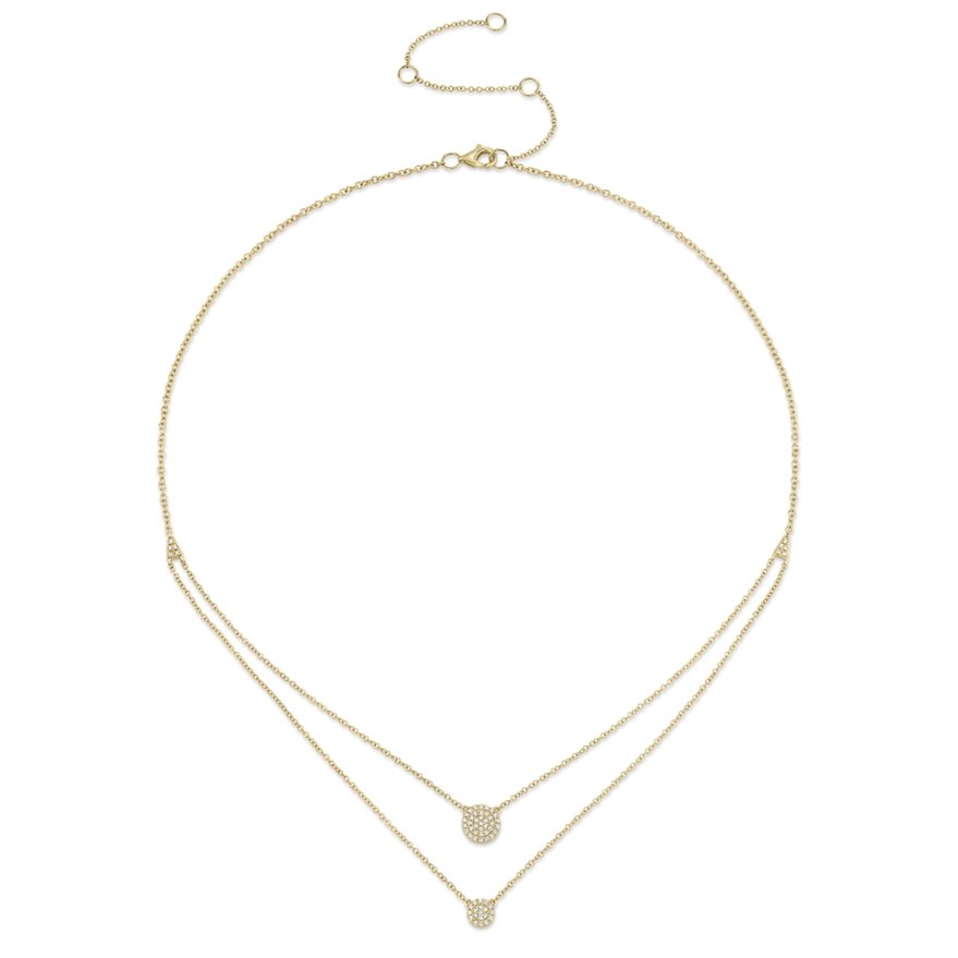 14K Gold 0.16 CTW Diamond Pave Circle Double Layer Necklace for Women - Elegant Layered Pendant Jewelry for Anniversary, Wedding & Special Occasion Gifts