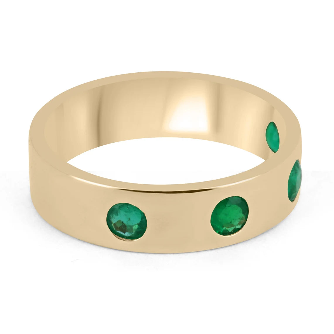 0.50tcw 18K Gold Round Colombian Emerald Bezel Solid Wedding Band Ring for Women - Perfect for Engagement, Anniversary, and Bridal Jewelry Gifts