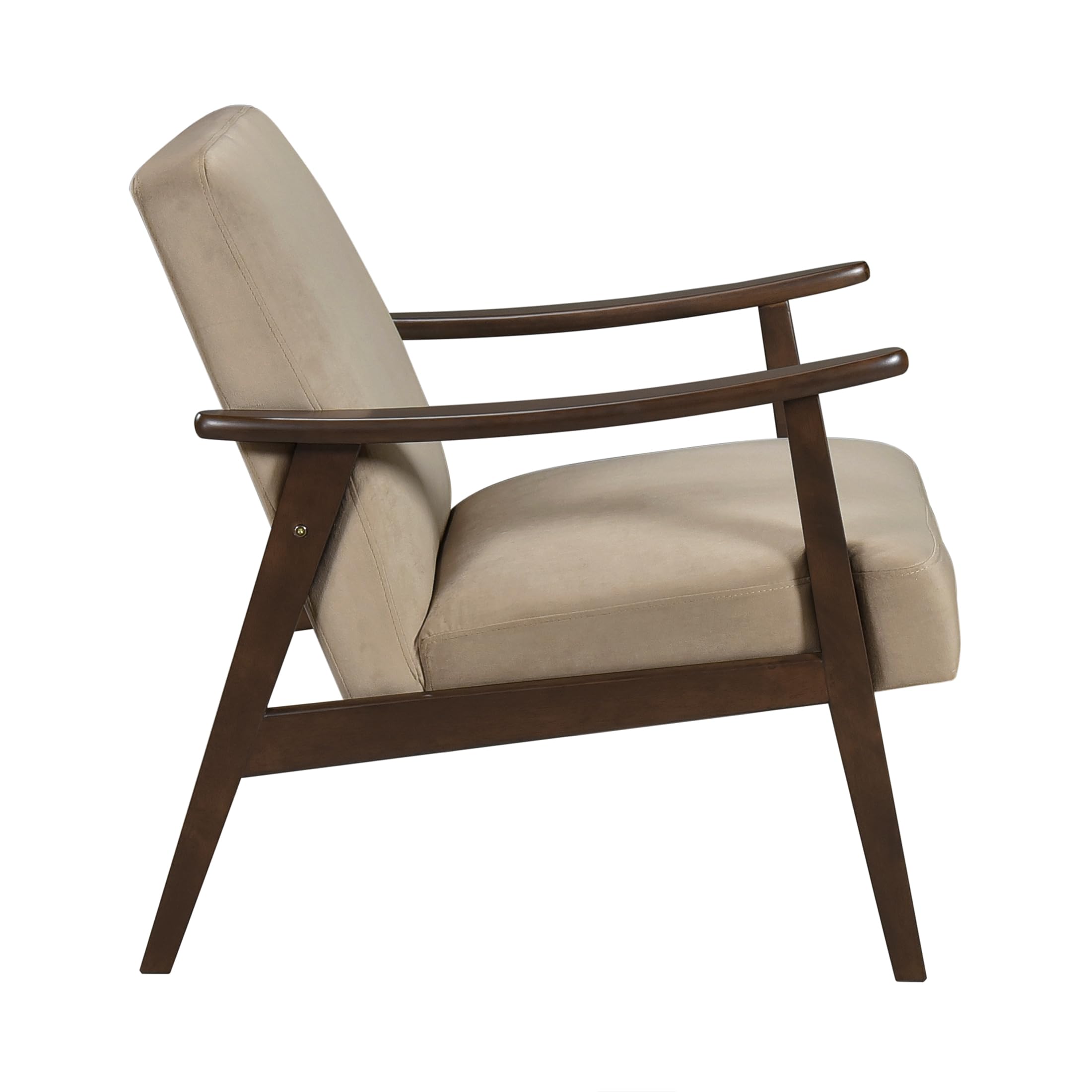 Mid Century Modern Velvet Accent Chair - Solid Wood Armrests & Legs, Cushioned Seat & Backrest - Comfortable Reading & Lounge Chair for Living Room, Bedroom, Studio - Brown Velvet Upholstered Furniture for Home Decor
