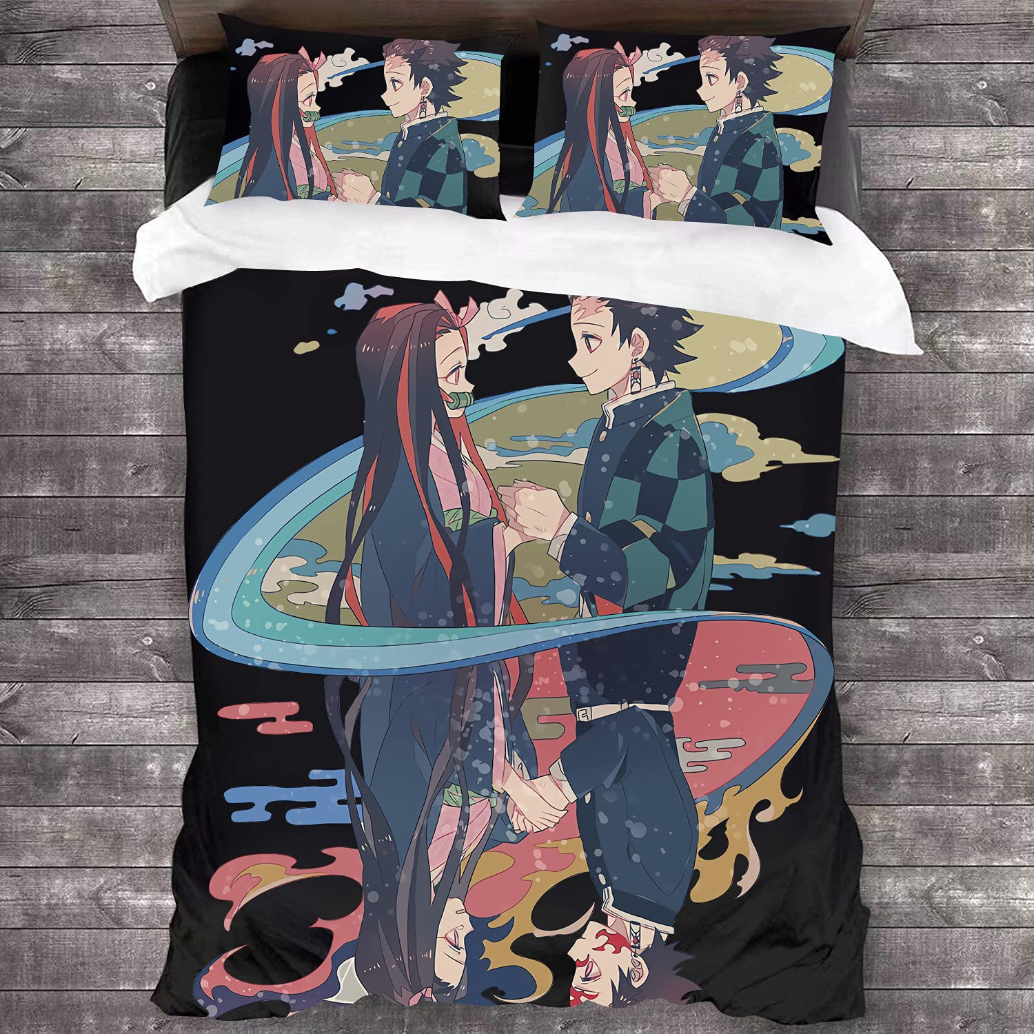 ANBP 3-Piece Demon Slayer Anime Bedding Set - Twin Size Duvet Cover Set, Lightweight & Breathable Comforter Cover for Kids & Teens - Perfect for Anime Themed Bedrooms, Sleepovers, and Gift Giving