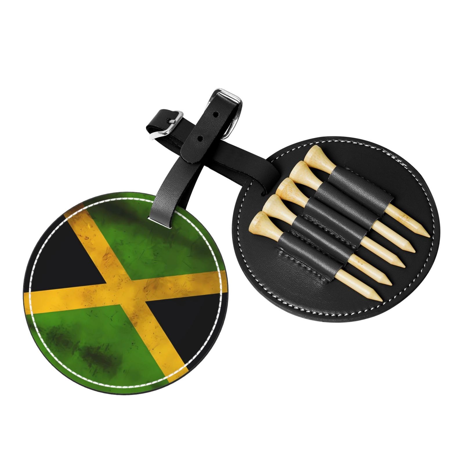 Premium Jamaican Flag Black Golf Tees Organizer Bag - Durable Sports Accessory with Belt Clip & Metal Button - Perfect for Golf, Tennis, Court & Outdoor Activities - Portable Protective Case for Tees & Small Gear