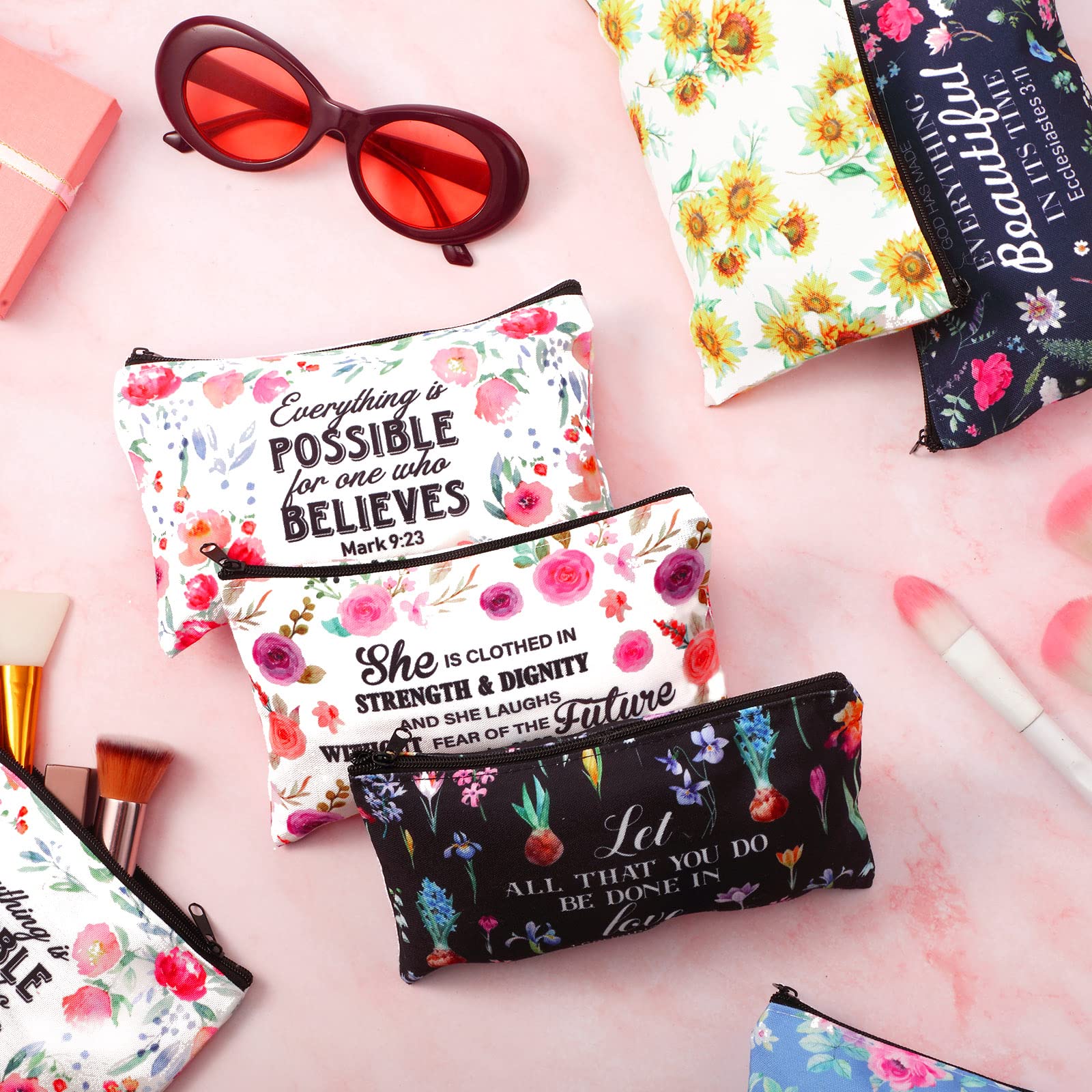 10 Christian Makeup Bags with Bible Verses - Inspirational Gifts for Women, Mom, Sister - Perfect for Birthdays & Christmas