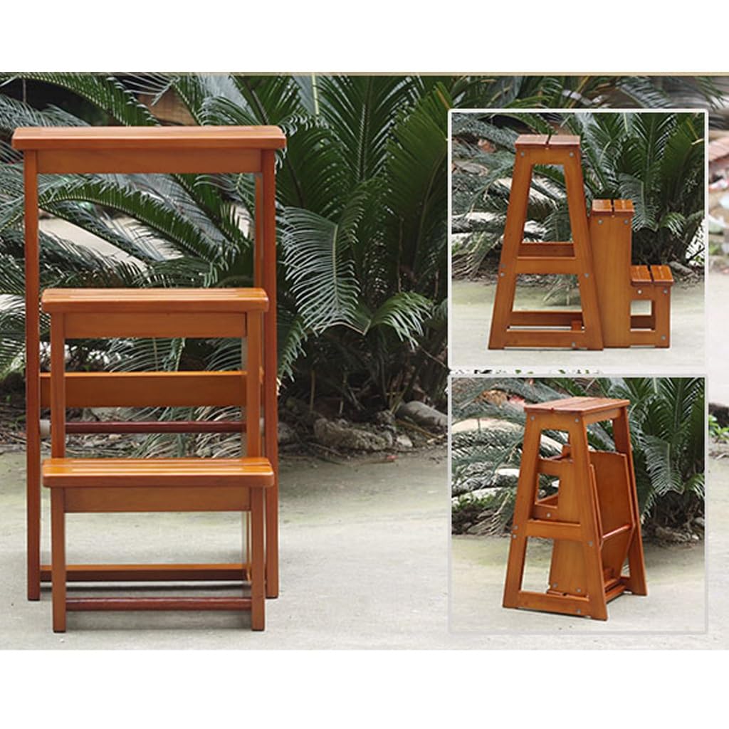 3-Tier Foldable Multifunctional Stool with Pine Wood Ladder, Portable Utility Seat & Flower Stand, 353 lbs Capacity - Perfect for Library, Home, Office, Gardening & Outdoor Use