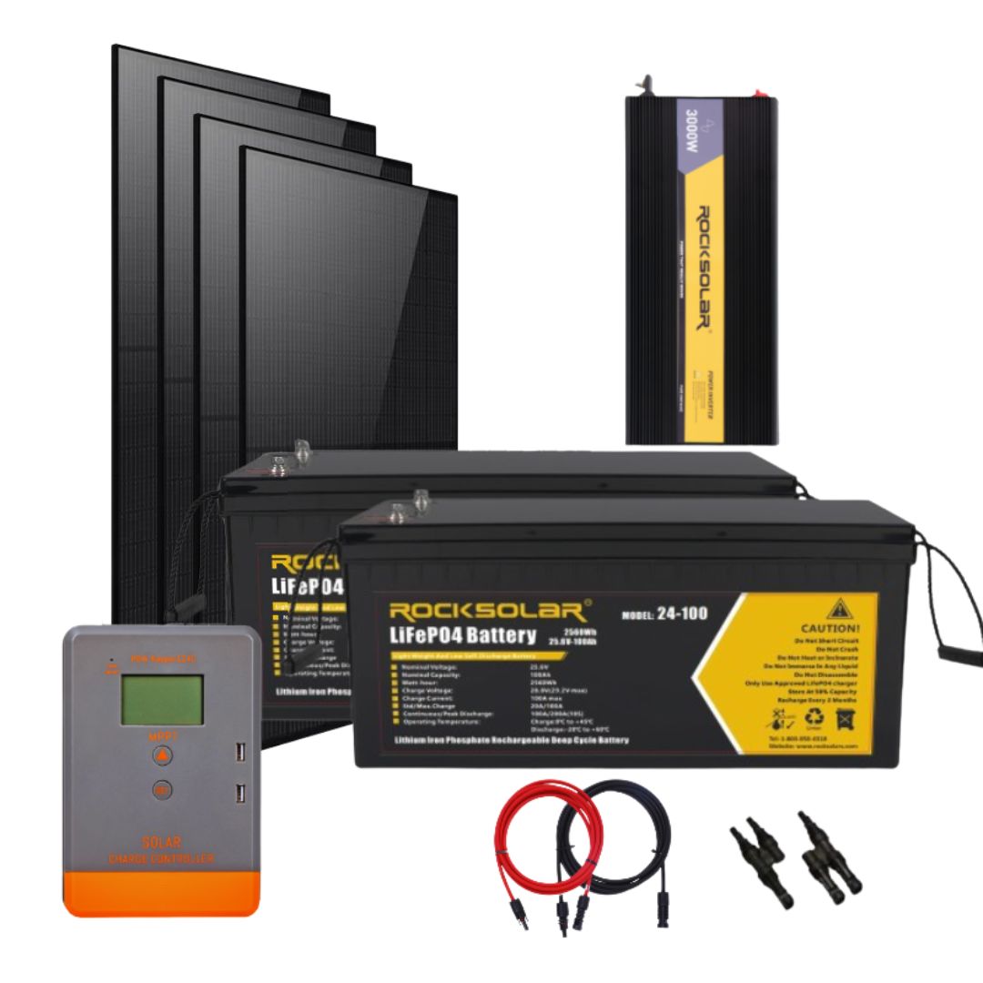 ROCKSOLAR 3000W 24V Off Grid Solar Power System Kit with Inverter for Home, RV, Cabin & Emergency Backup - Complete Solar Panel Kit for Off-Grid Living, Camping & Power Outages