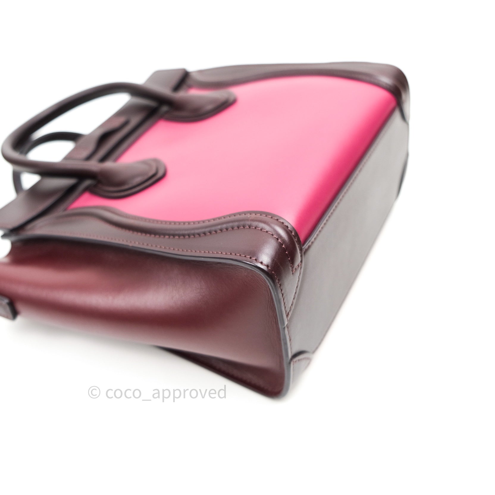 Celine Nano Luggage Tote Bag in Tri-Color Dark Red, Pink & Brown - Perfect for Work, Travel & Everyday Use