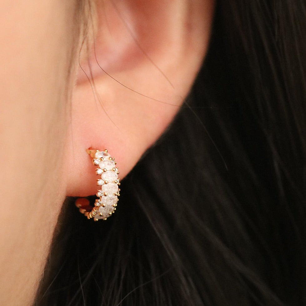 Cubic Enclosed Semi Hoop Earrings for Women - Elegant Geometric Jewelry for Everyday Wear & Special Occasions