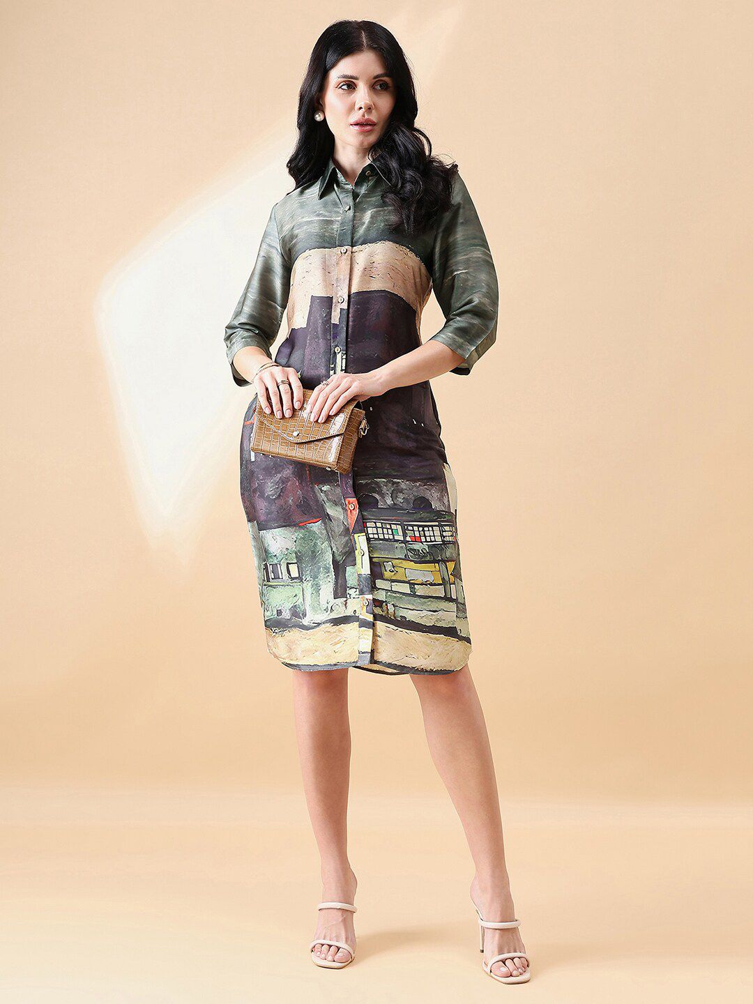 Stylish Printed Shirt Dress in Green - Women's Floral Casual Summer Dress for Outdoors, Travel & Everyday Wear