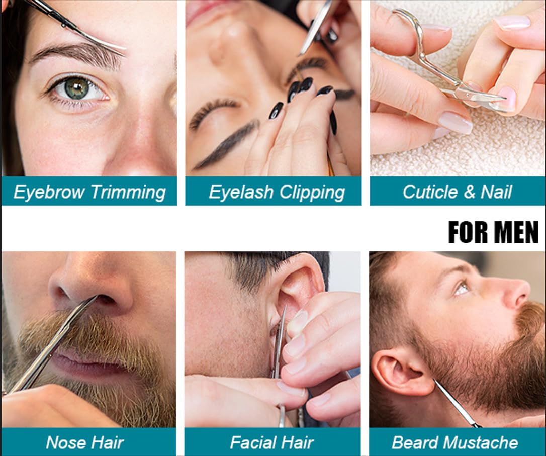 Ador Professional Eyebrow & Facial Hair Scissors - Precision Curved Grooming Scissors for Beard, Mustache, Eyelash, Nose & Ear Hair - Barber Tools for Men & Women - Perfect for Home Grooming & Salon Use