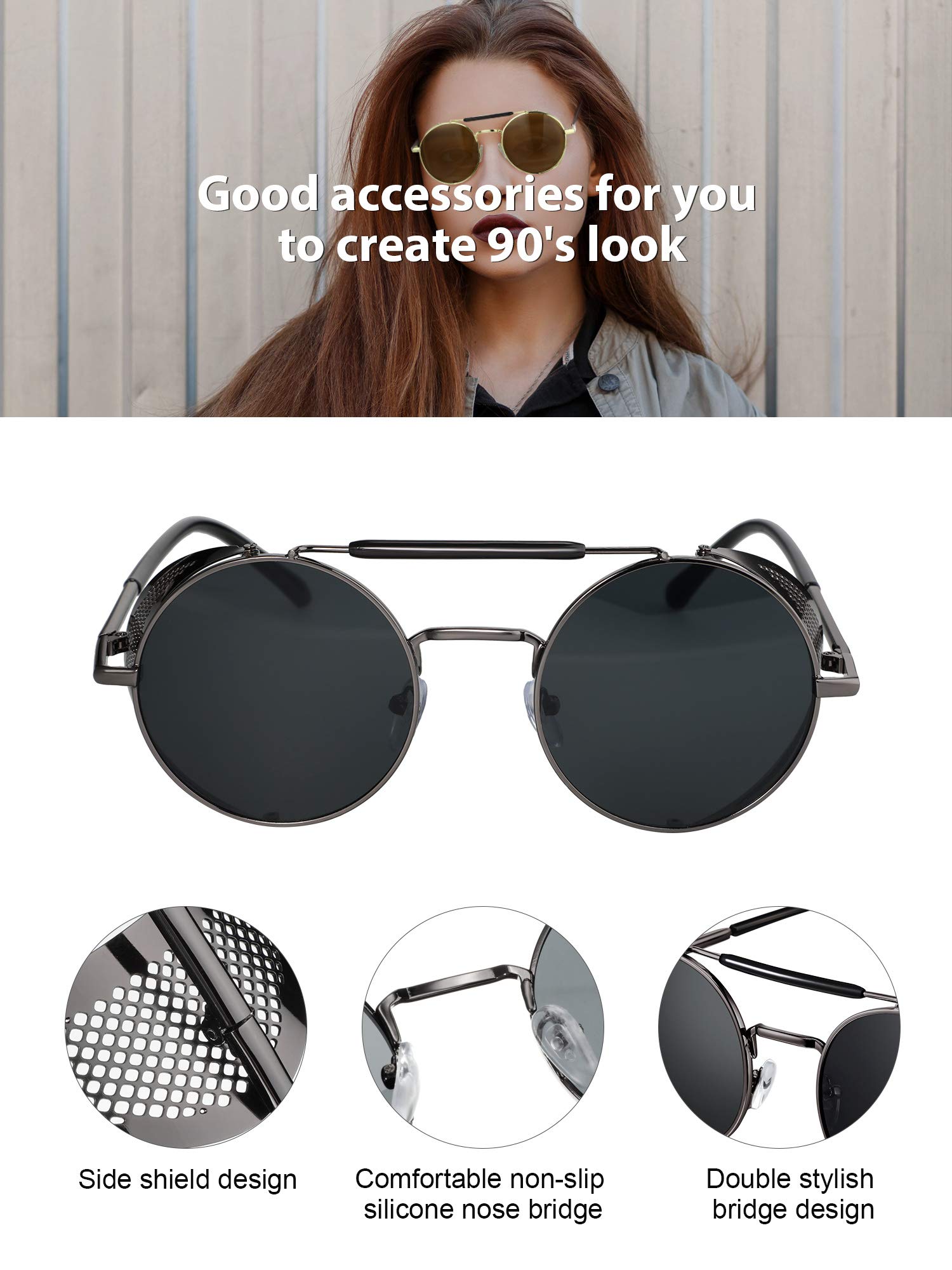 4 Pairs Steampunk Sunglasses - Retro Gothic Vintage Unisex Eyewear for Cosplay, Halloween & Steampunk Fashion Accessories