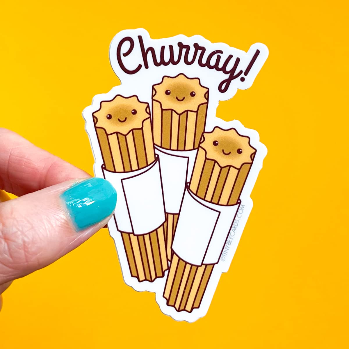 Happy Churro Vinyl Sticker 'Churray!' - Cute Mexican Dessert Decal, Kawaii Foodie Gift, Dishwasher Safe for Laptops, Water Bottles & Notebooks - Perfect for Food Lovers & Mexican Culture Enthusiasts