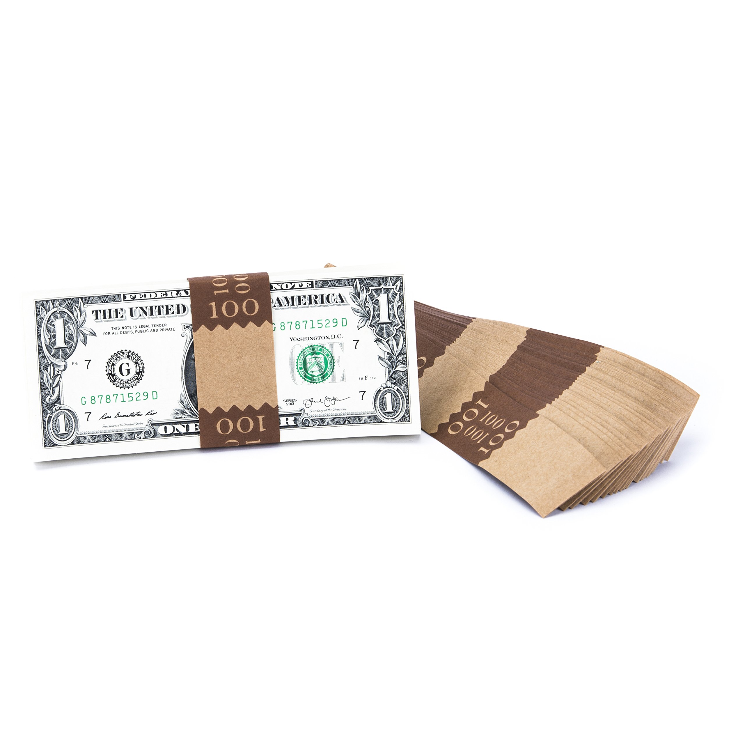 Natural Kraft Saw-Tooth $100 Currency Band Bundles (1000 Bands) - Perfect for Cash Wrapping, Bank Money Strapping & Retail Cash Management