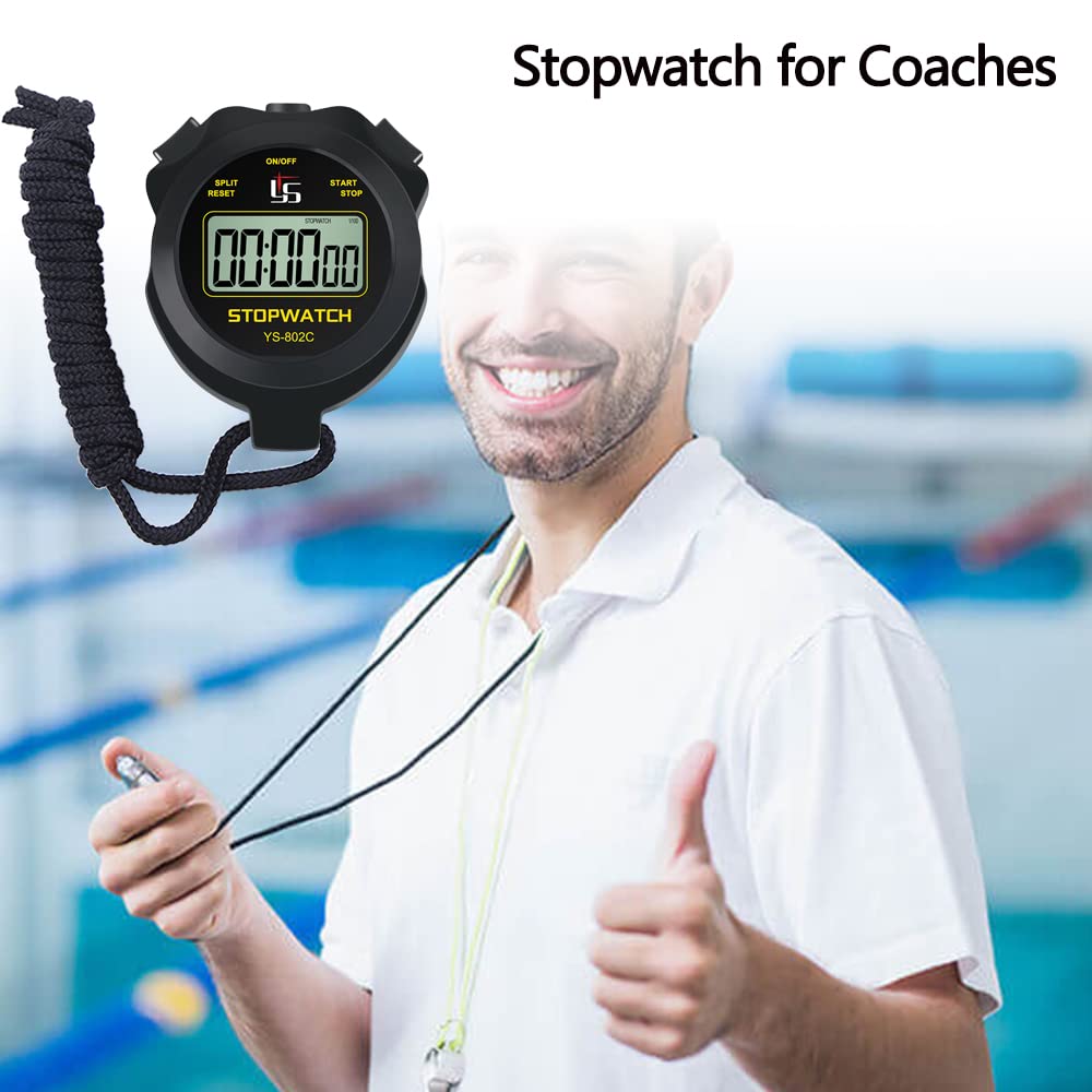Digital Stopwatch Timer - Simple On/Off Operation, No Clock/Date/Countdown - Silent & Easy to Use - Basic Sports Stopwatch for Kids, Coaches, Running & Swimming (Yellow) - Perfect for Track Practice, Swim Meets & Youth Sports Training