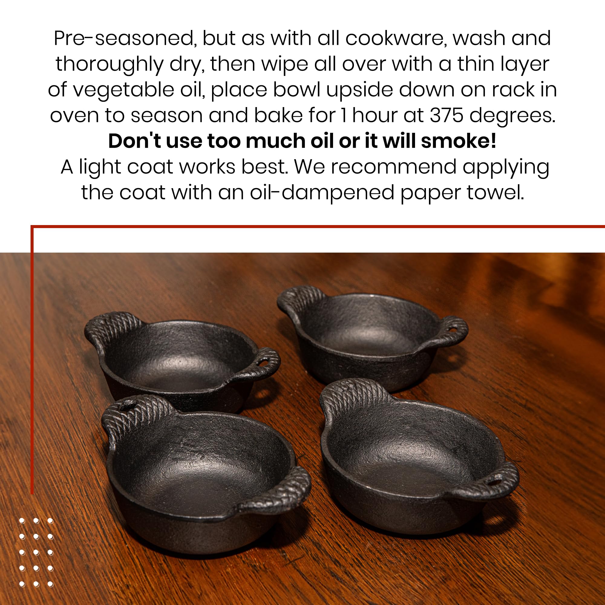 Mini Cast Iron Skillet Set of 4 - 12 Oz Capacity Non-Stick Pans for Baking, Cooking & Serving - Perfect for Cornbread, Eggs, Pies & Individual Desserts