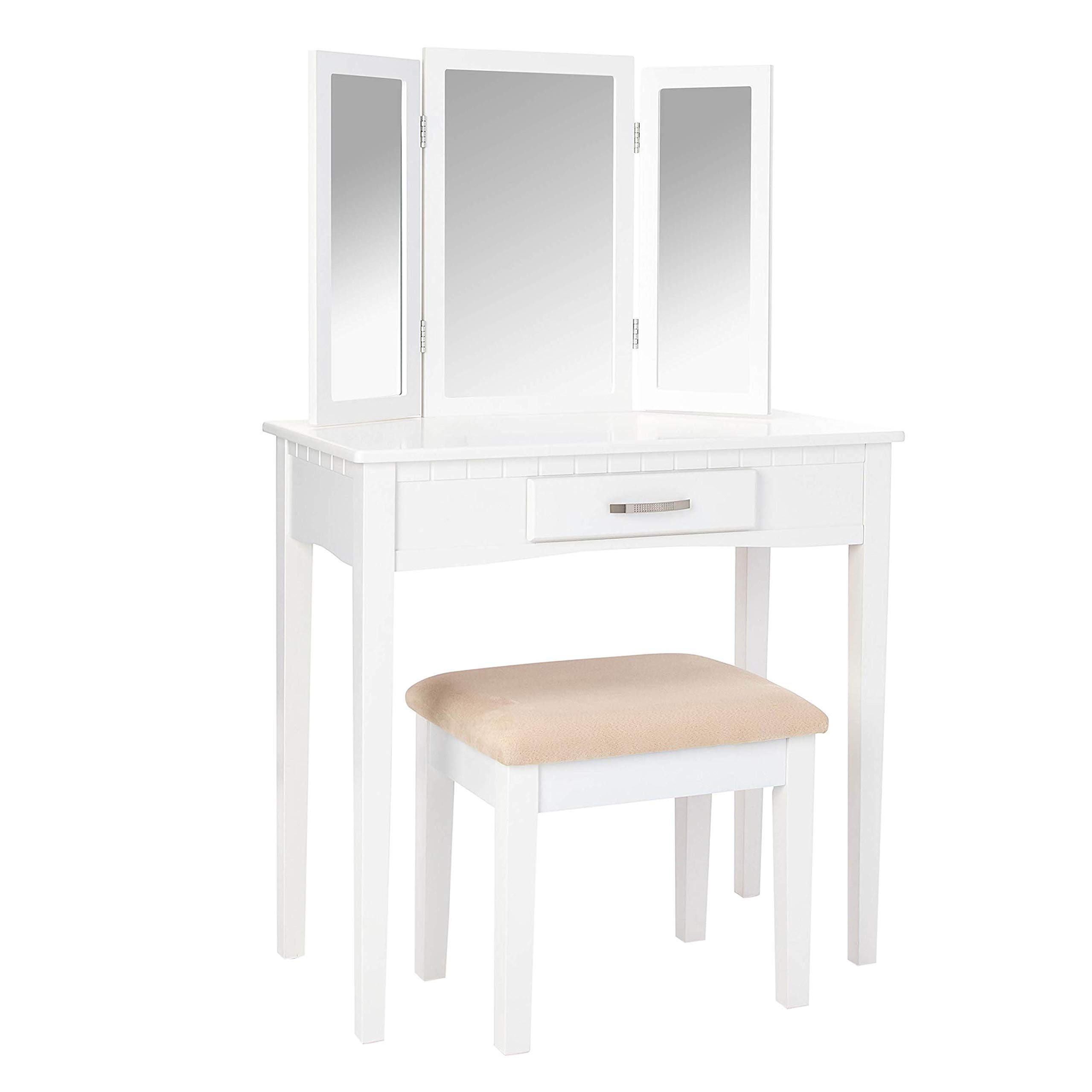 Frenchi Home Furnishing Vanity Set with Stool & Mirror - Elegant Dressing Table for Bedroom, Makeup Vanity with Storage | Perfect for Women's Beauty Routine & Bedroom Decor