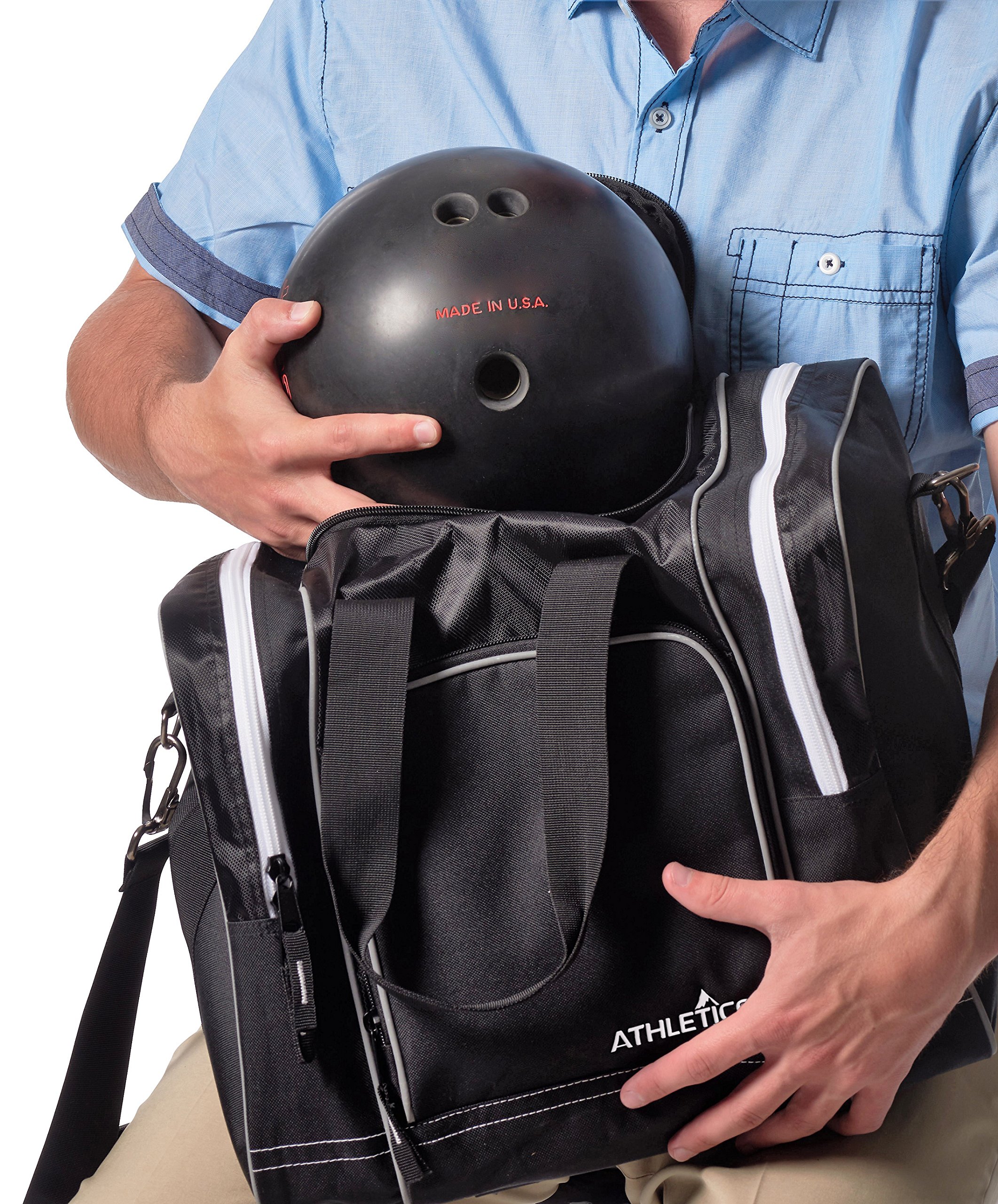 **Athletico Single Bowling Ball Tote Bag with Padded Holder - Fits Men's Size 14 Shoes & Accessories - Perfect for League Play, Practice & Tournaments**