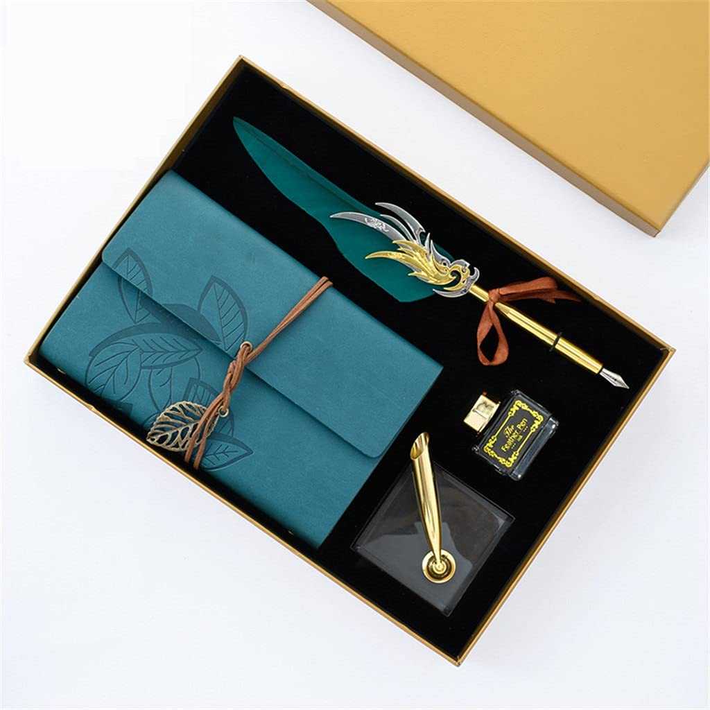 Vintage Calligraphy Feather Pen Set with Dip Ink & Notebook - Elegant Writing Stationery for Office, School, or Gift (Color A) | Perfect for Hand Lettering, Journaling, and Creative Writing