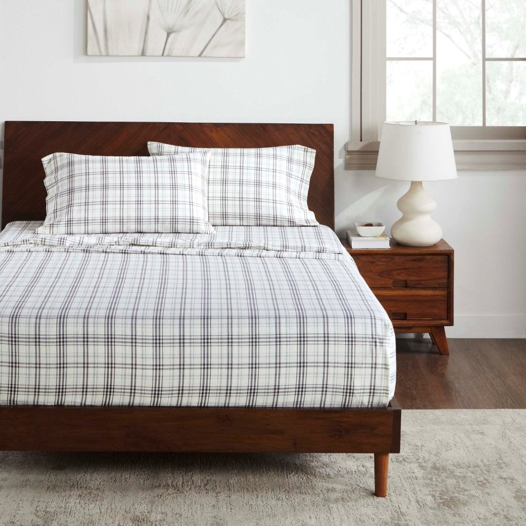 Soft Plaid Flannel Cotton Bed Sheet Set - Classic Farmhouse Style with Deep Pockets - Perfect for Cozy Winter Nights & Rustic Home Decor