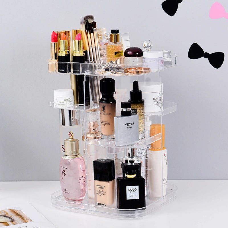 360 Degree Rotating Makeup Organizer - Large Capacity Cosmetic Storage Case with Mirror | Perfect for Vanity, Bathroom & Travel Organization