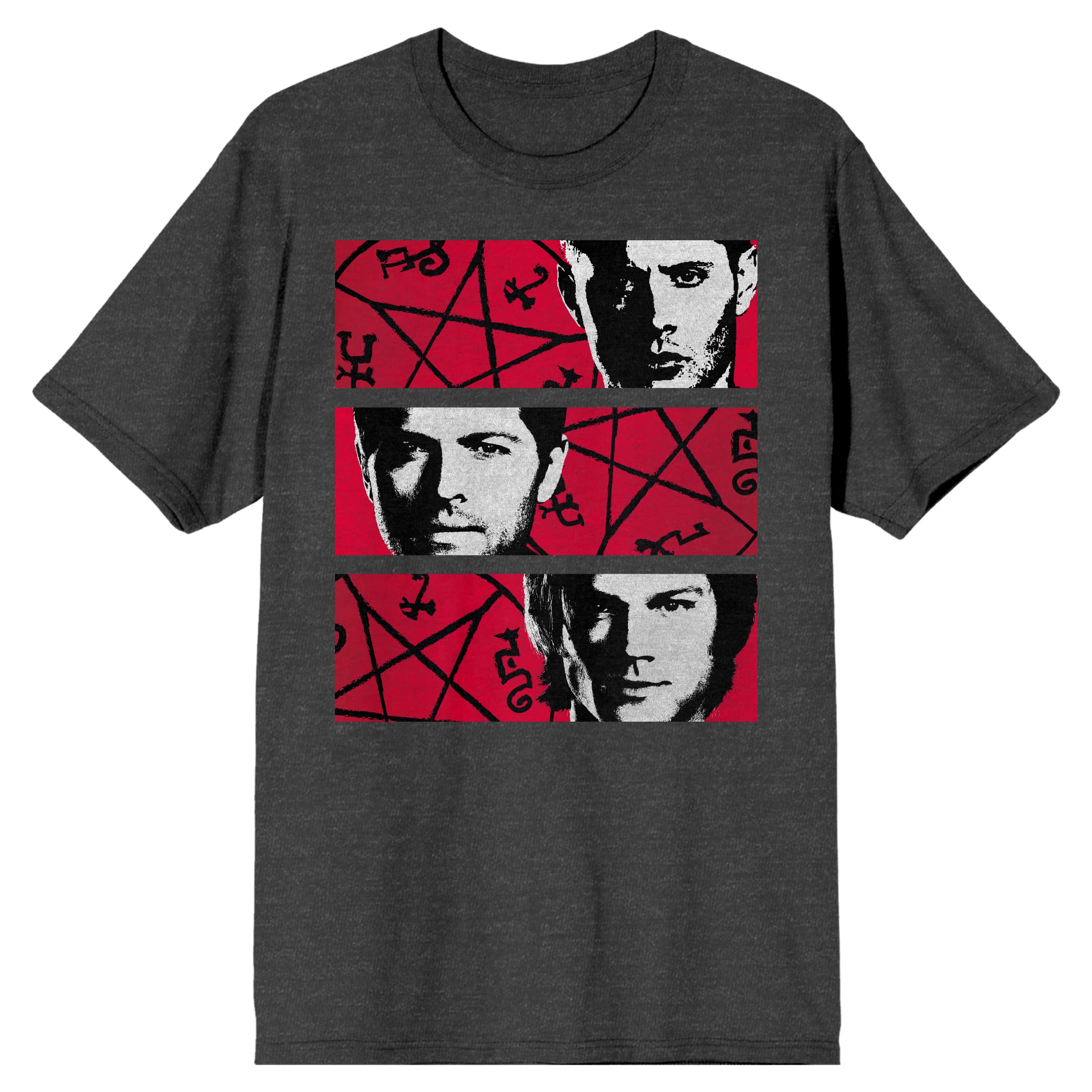 Supernatural Main Character Panels Men's Charcoal Heather T-Shirt | Official TV Show Merchandise | Casual Wear & Fan Collection
