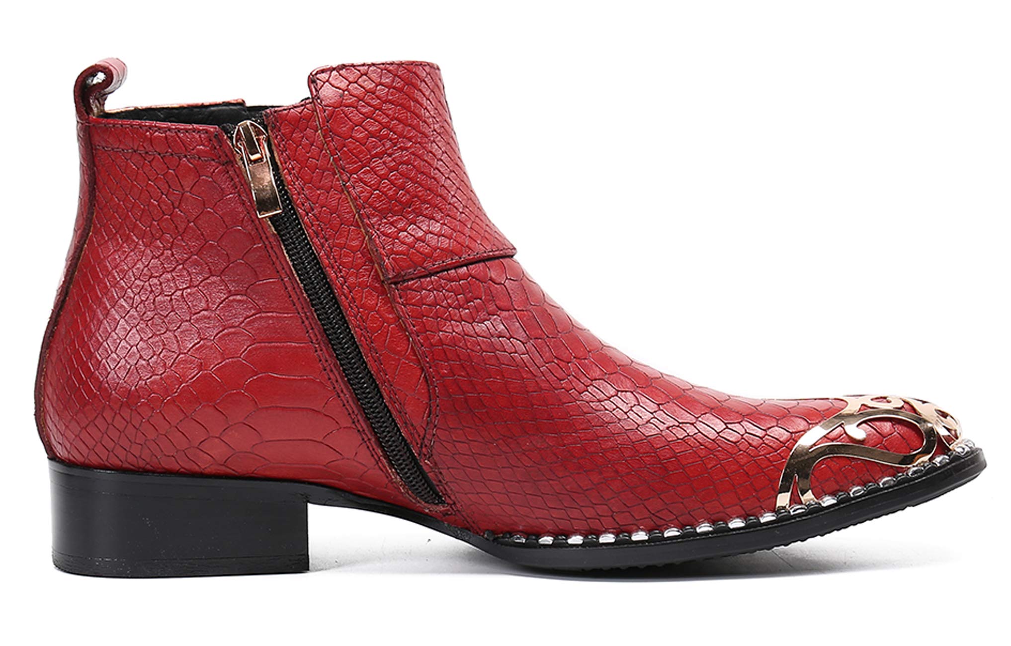 Santimon Men's Western Chelsea Boots - Genuine Leather Dress Boots with Metal Tip & Zipper - Comfortable Cowboy Boots for Casual Wear, Office & Night Out