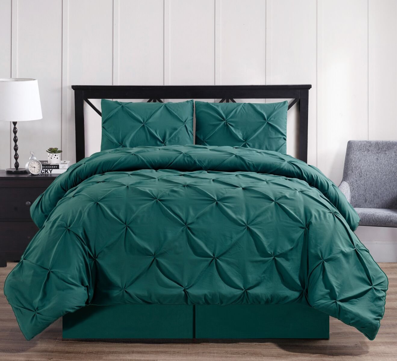 Royal Hotel Bedding Oxford Decorative Pinch Pleat Comforter Set - 4 Piece Hypoallergenic Down Alternative Comforter - Full Size Teal - Luxury Bedding for Hotels, Guest Rooms & Master Bedrooms