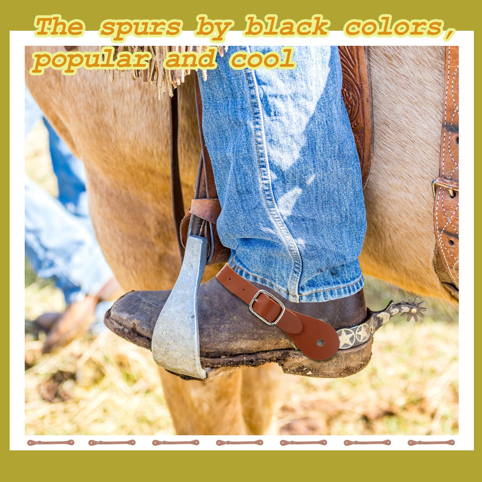 2 Pcs Genuine Leather Spur Straps - Adjustable Western Boot Straps for Men & Women - Single Ply Design with 6 Holes - 9.9 Inch Riding Spurs for Thigh High Boots - Perfect for Equestrian, Rodeo & Cowboy Fashion