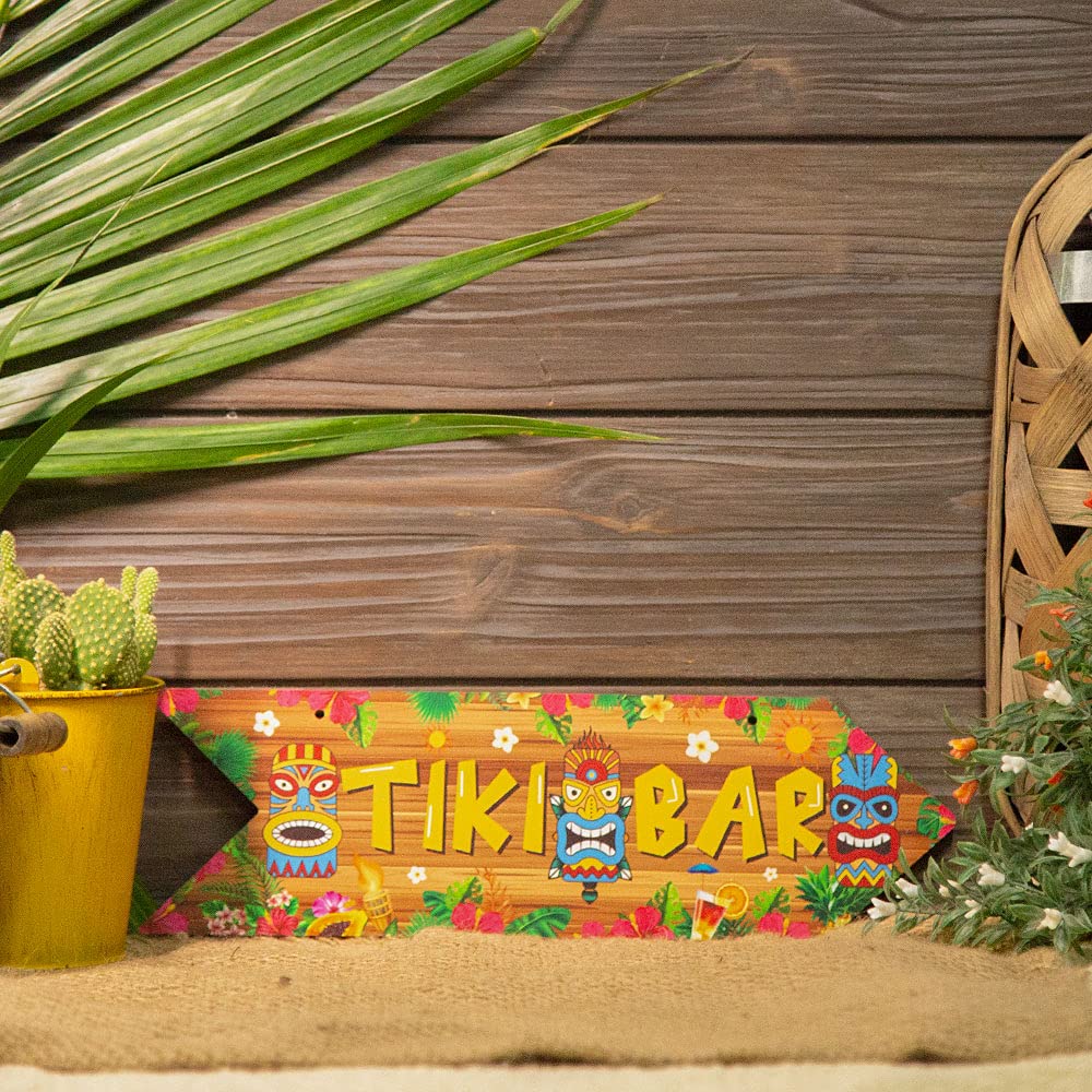 Tiki Bar Sign - 11.8x3.5 Inch Arrow Wall Decor for Outdoor & Pub