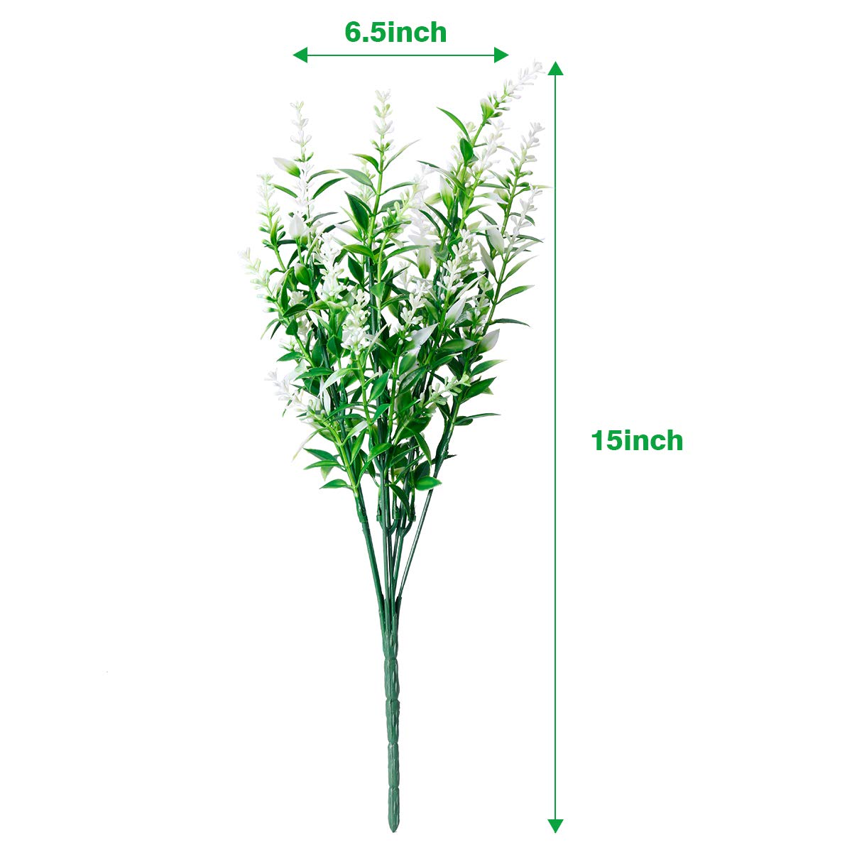 8 Bundles Artificial Lavender Flowers UV Resistant Outdoor Fake Plants - No Fade Plastic Faux Flowers for Garden, Porch, Window Box Decor - Perfect for Home, Wedding, Party & Office Decoration (White)