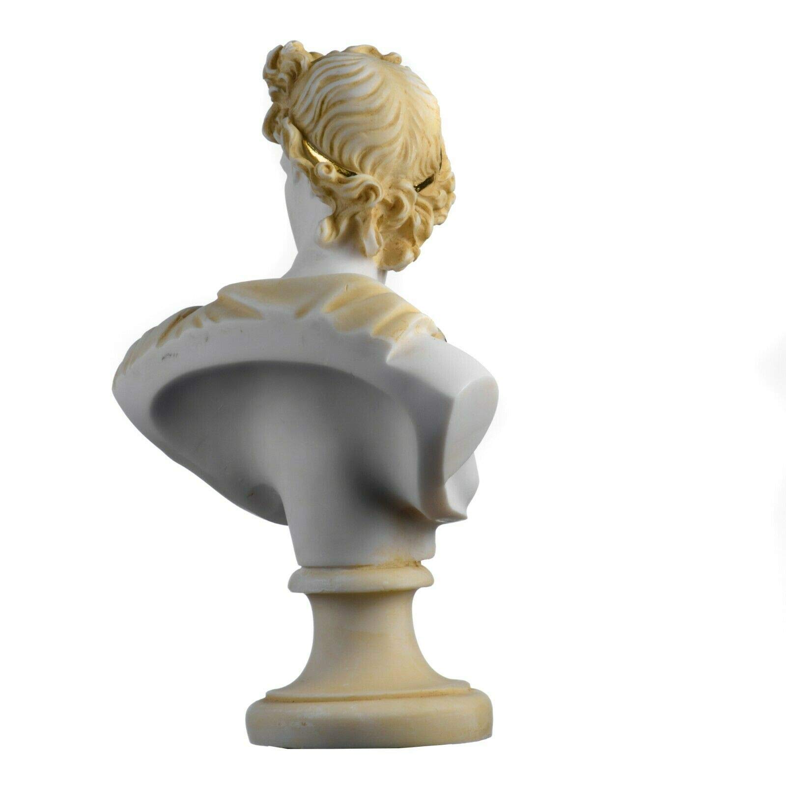Apollo Greek God of Music Poetry & Art Alabaster Stone Bust Sculpture with Gold Tone - 8.66