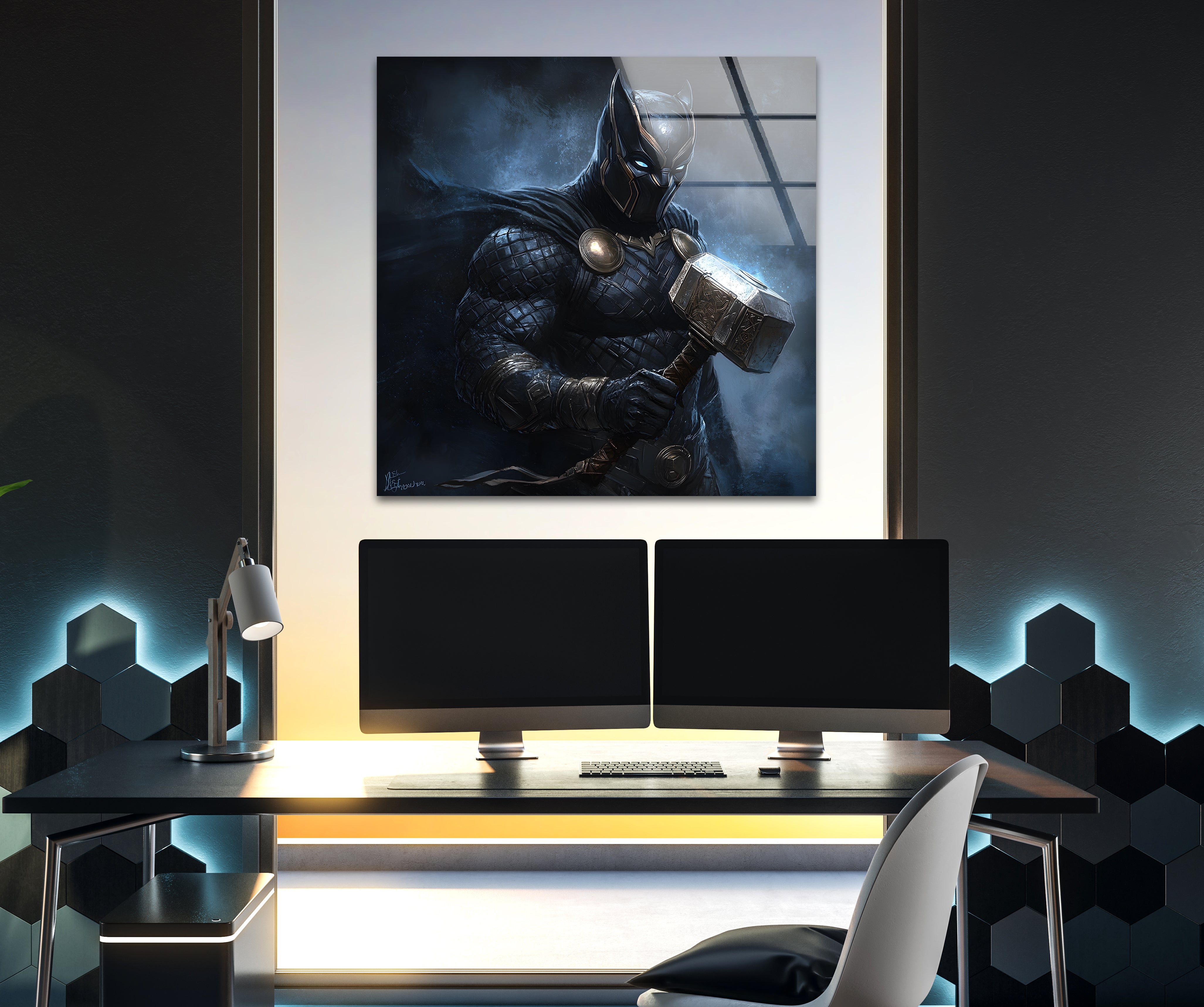 Marvel Black Panther Thor's Hammer Glass Wall Art - Superhero Home Decor for Living Room, Bedroom & Office