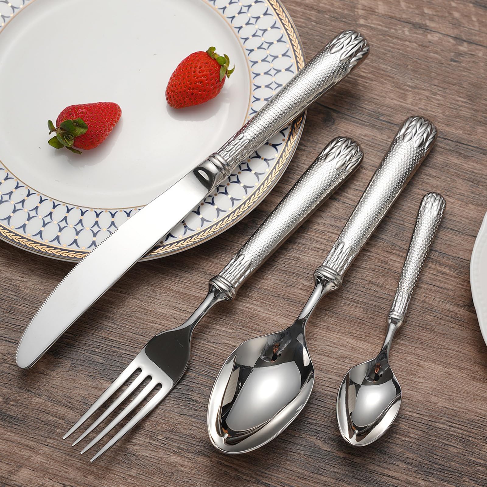 **16-Piece Stainless Steel Silverware Set for 4 - Vintage Wheat Ears Embossed Flatware Set with Spoons & Forks | Dishwasher Safe | Elegant Dining, Dinner Parties, Home & Kitchen Essentials**