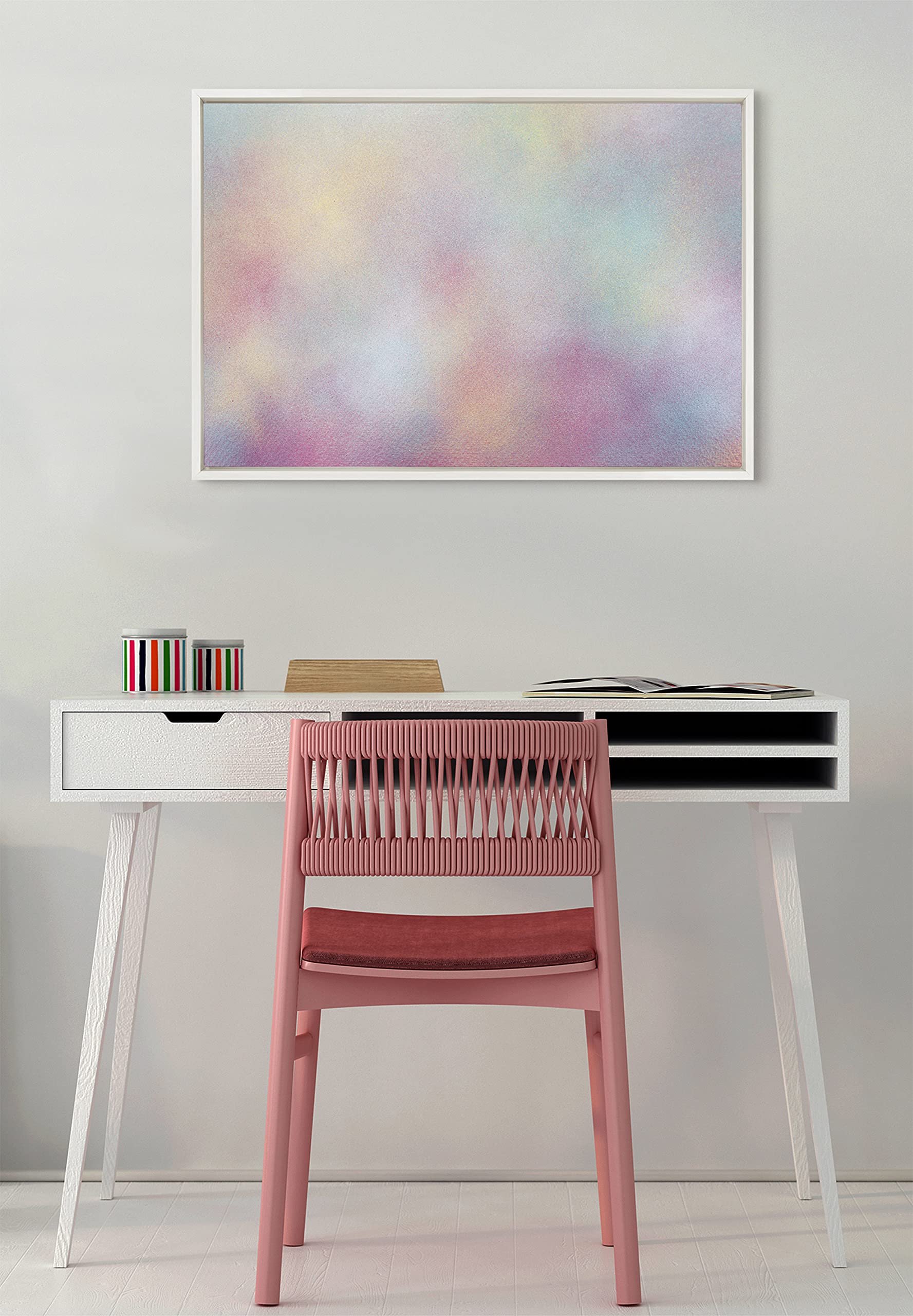 Kate & Laurel x Mentoring Positives Baby Girl Framed Canvas Wall Art - 23x33 Inch White Rainbow Abstract Print - Nursery Decor, Kids Room Wall Decor, Modern Home Art for Bedroom & Living Room