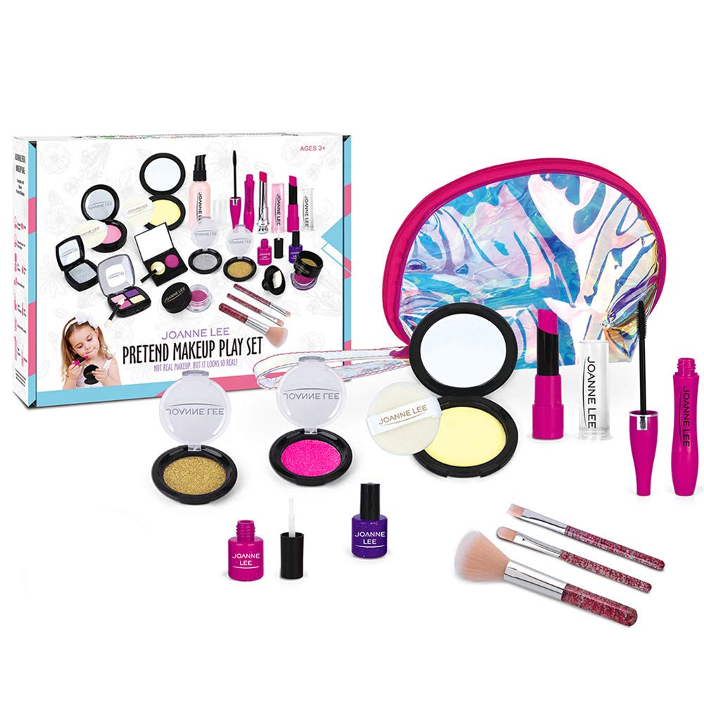 JAWSEU Kids Pretend Makeup Kit for Girls - 18PCS Fake Cosmetic Play Set with Cosmetic Bag, Birthday Christmas Gift for Toddlers | Pretend Play, Role Play, Dress Up Games for 3-6 Year Old Girls
