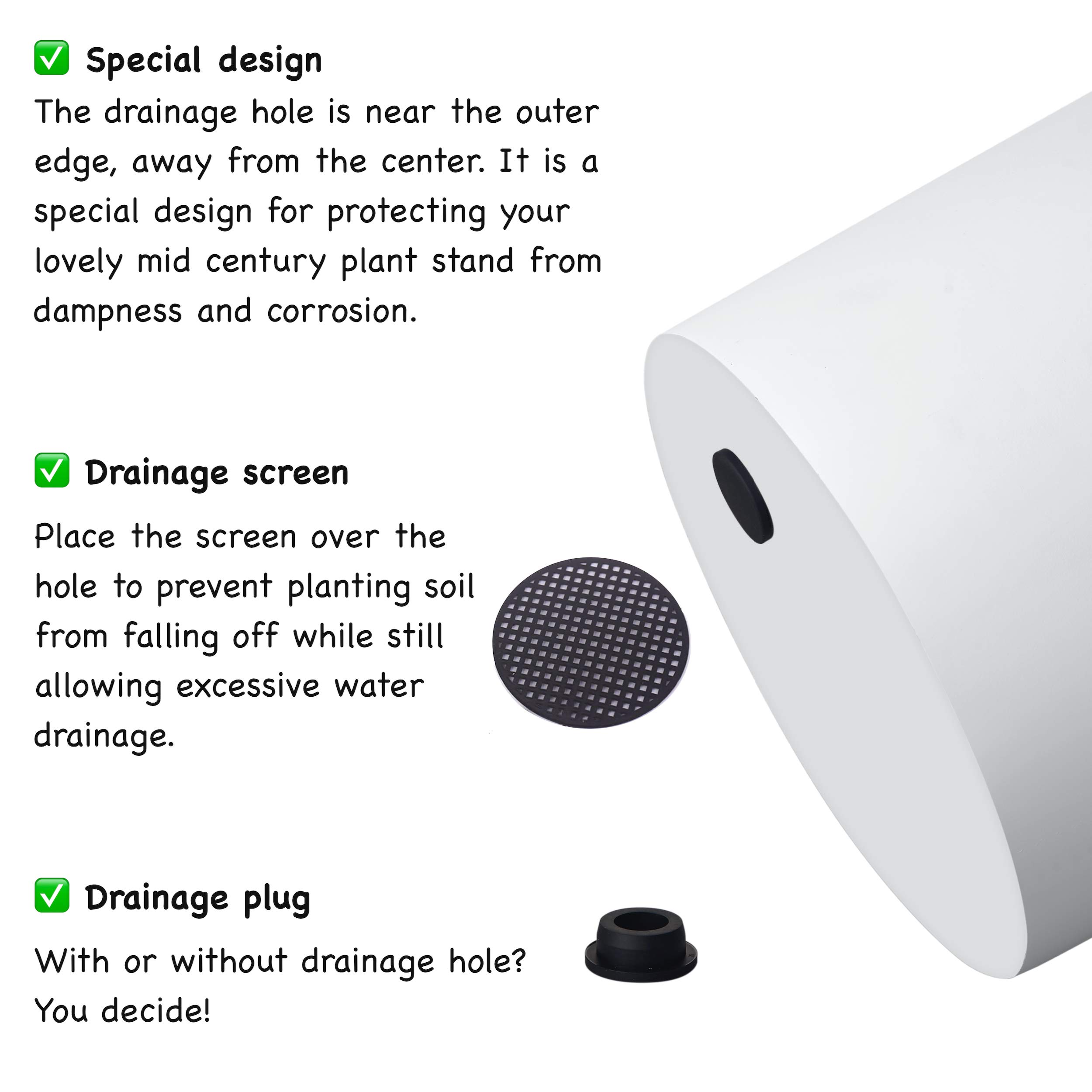 FaithLand 14 Inch Modern Plant Pot with Drainage Hole & Mesh Screen - Matte White Ceramic Flower Planter for Mid-Century Stands - Ideal for Indoor Plants, Succulents, Home & Office Decor